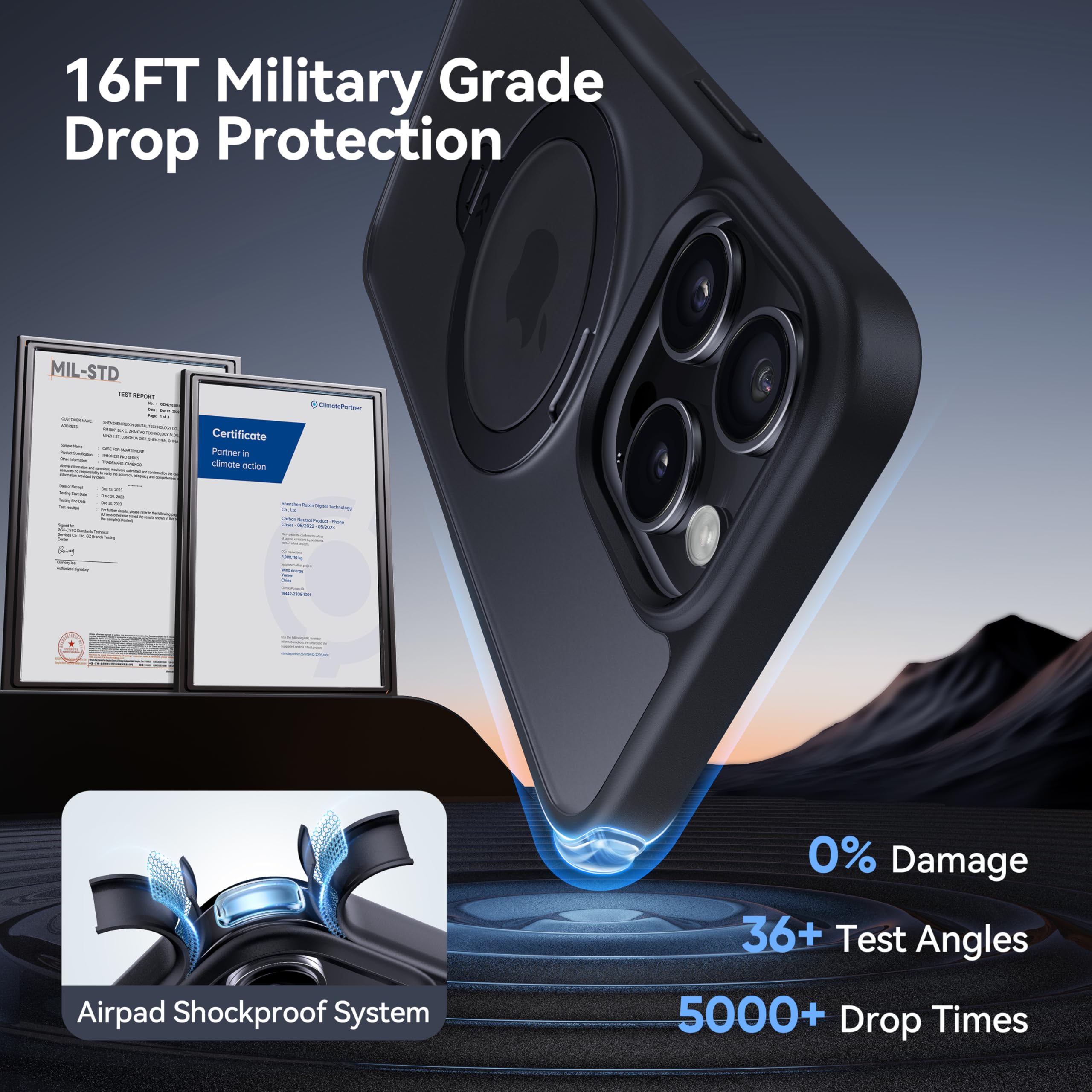 Casekoo Patented 360 Spin Magnetic Stand For Iphone 15 Pro Case [Military Drop Protection] [Compatible With Magsafe] Shockproof