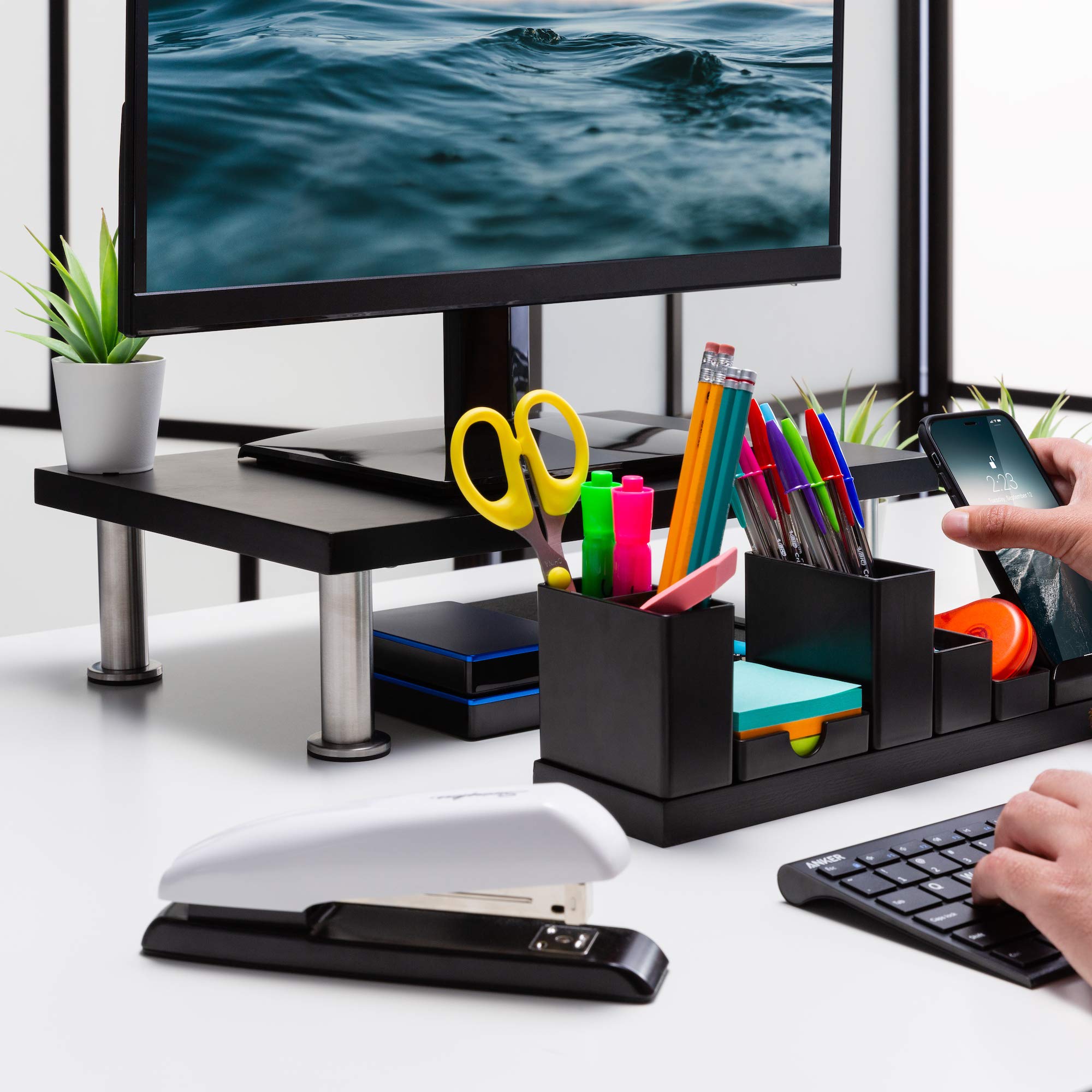 The Original Bamboo Monitor Stand (As Seen On Pbs)   Monitor Riser For Computer Screen Or Laptop   Desk Shelf Adds Storage Space