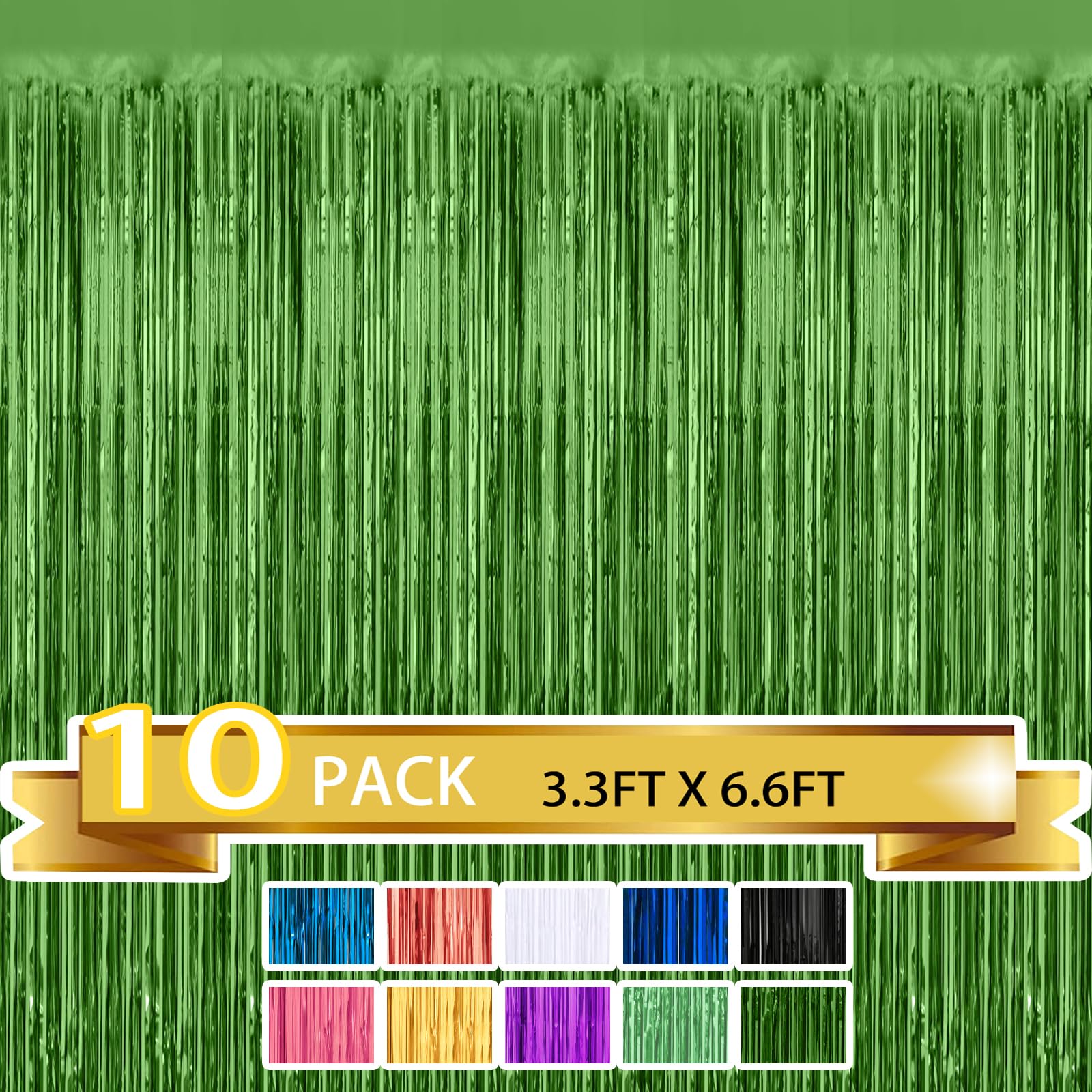 10 Pack Green Metallic Tinsel Foil Fringe Curtains Party Photo Backdrop Party Streamers For Birthday,Graduation,New Year Eve Dec