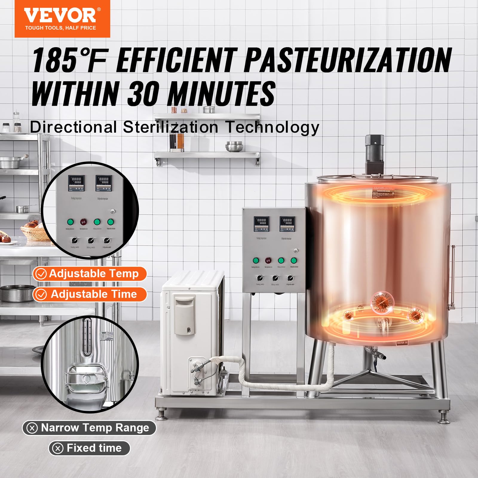 Vevor Milk Pasteurizer 150L, Commercial Milk Pasteurization Machine, Food Grade 304 Stainless Steel, Professional Pasteurization