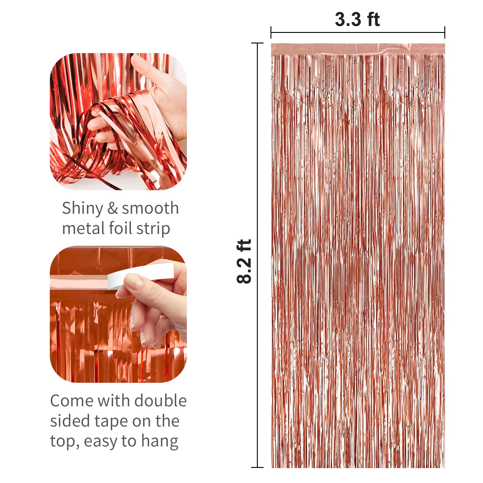 2 Pack Rose Gold Foil Fringe Curtains Streamers Party Decorations 3.3 X 8.2 Ft, Tinsel Curtain Fringe Backdrop For Parties, Door