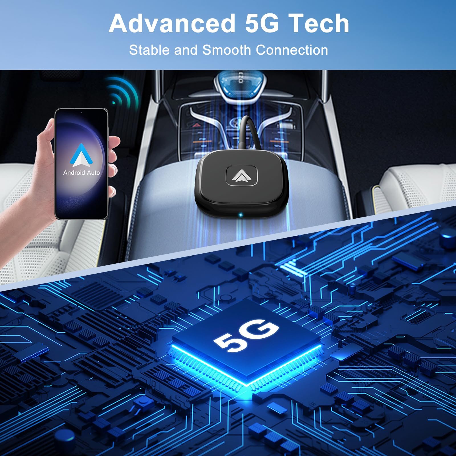 Android Auto Wireless Adapter For Wired Cars - Converts To Wireless, Easy Setup, Plug & Play, Seamless Connection, Stable And Fa