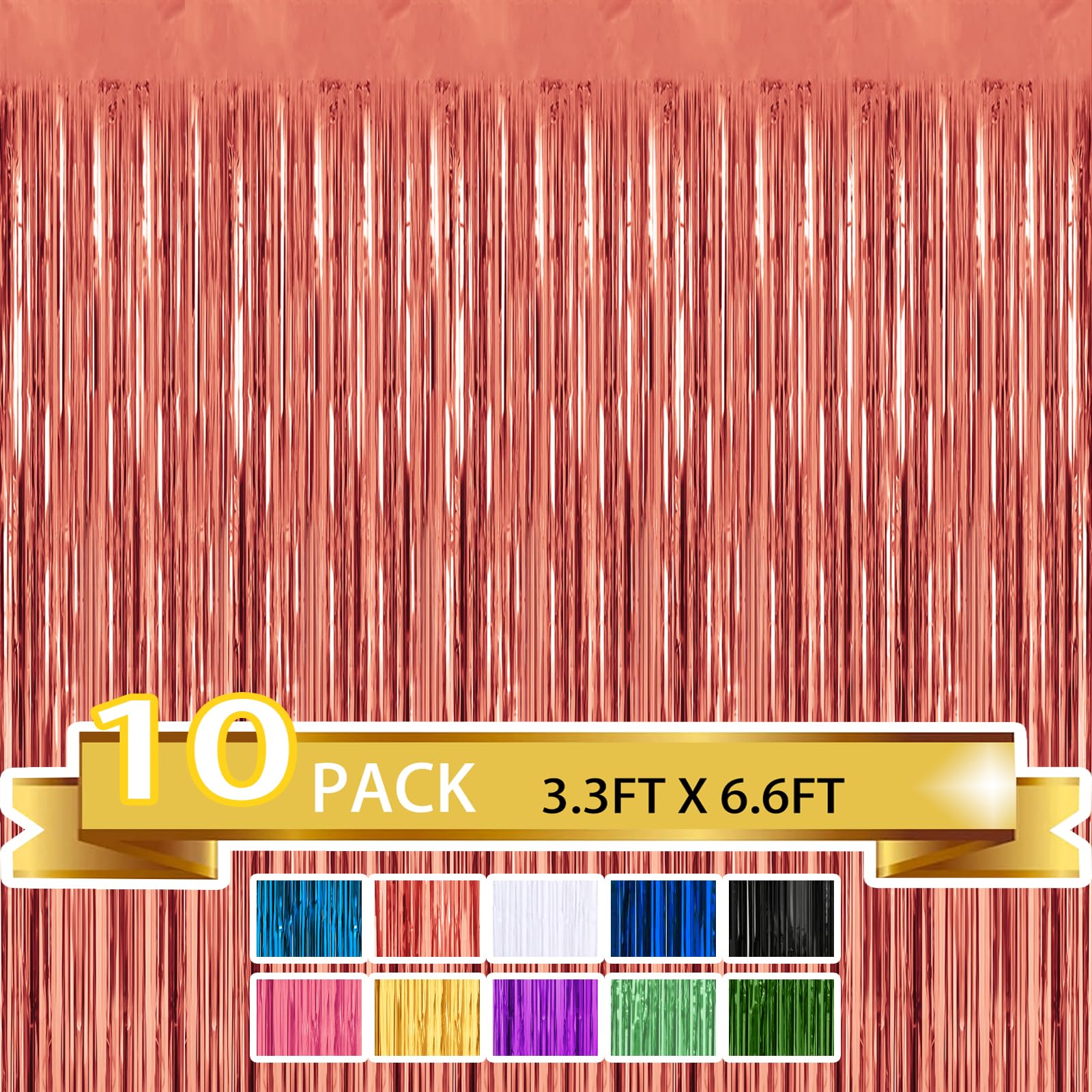 10 Pack Rose Gold Metallic Tinsel Foil Fringe Curtains Party Photo Backdrop Party Streamers For Birthday,Graduation,New Year Eve