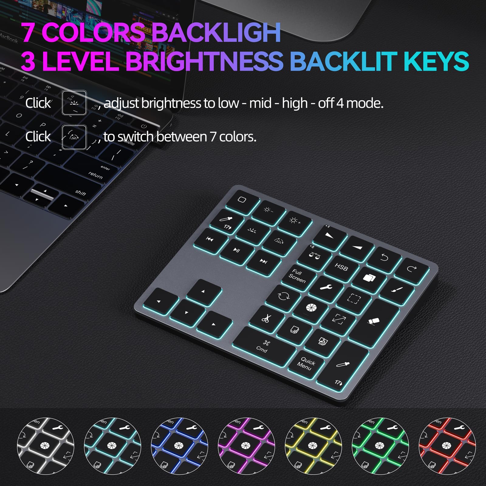 Doohoeek Updated Backlit Bluetooth Keypad For Ipad Procreate Compatible With Ios17 Or Later, Rechargeable Keyboard For Procreate
