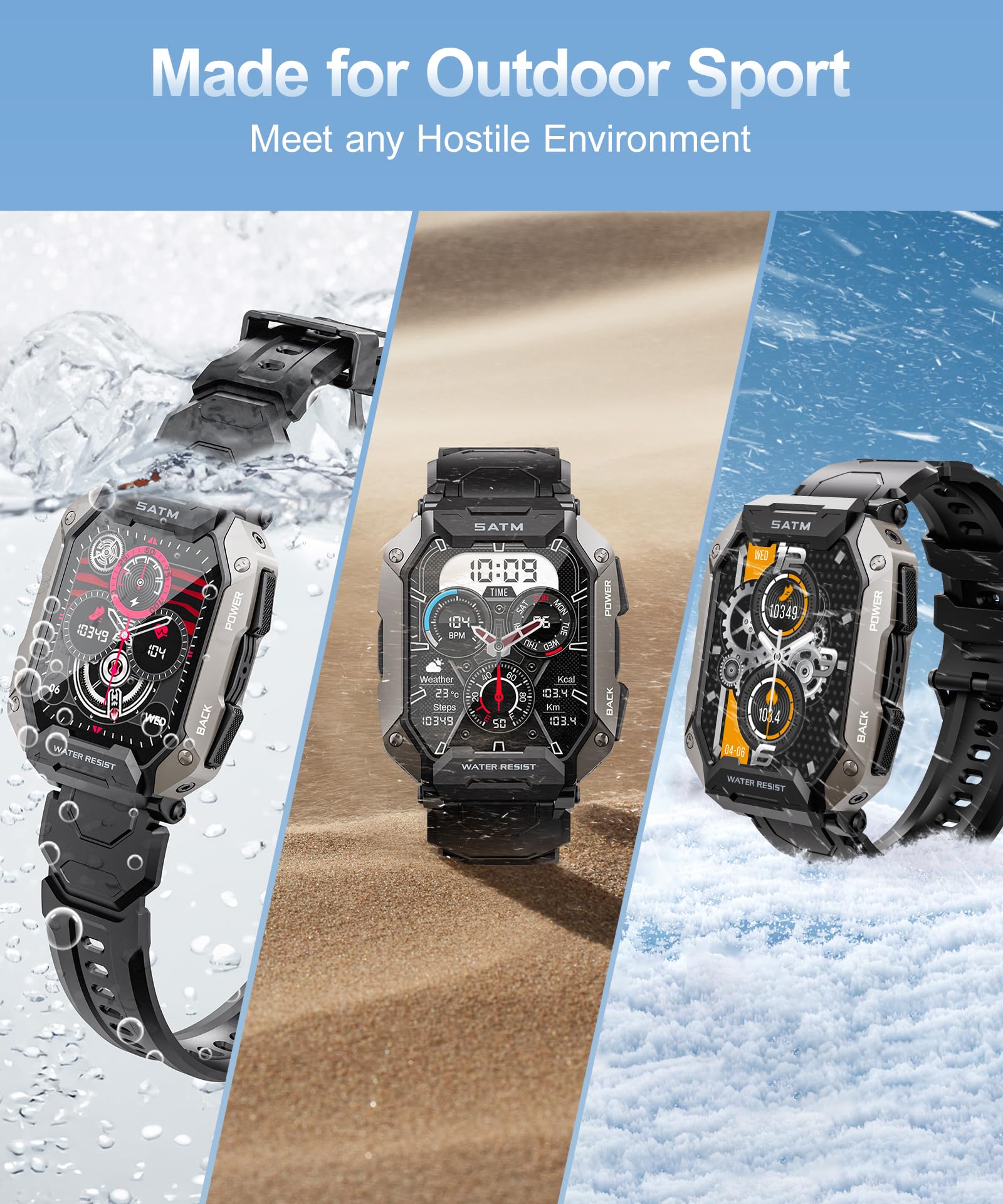 Smart Watches For Men   2.01'' Hd Display, 80 Days Long Battery, Ip68 Waterproof, Bluetooth Call, 100 Sport Modes Fitness Tracke