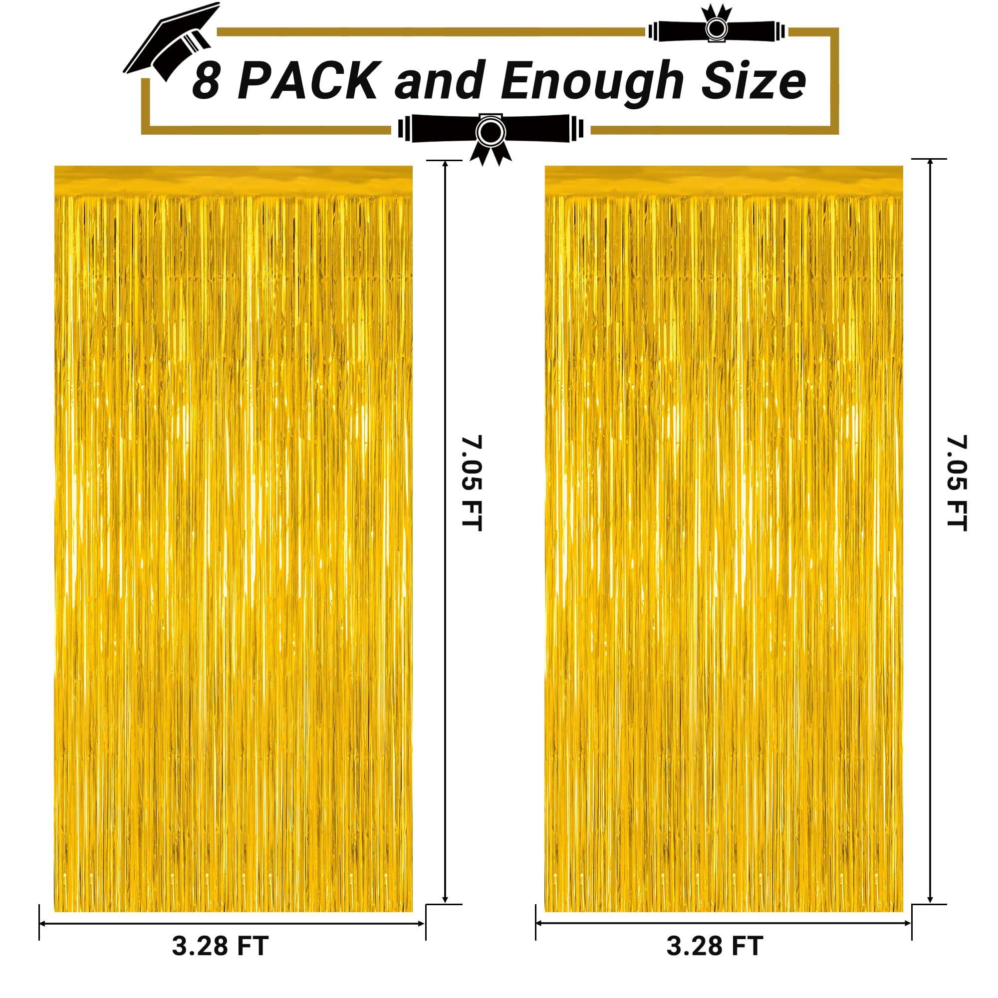 8 Pack 2025 Graduation Party Decorations, 3.28 Ft X 7.05 Ft Gold Backdrop, Metallic Graduation Photo Backdrop Grad Foil Curtains