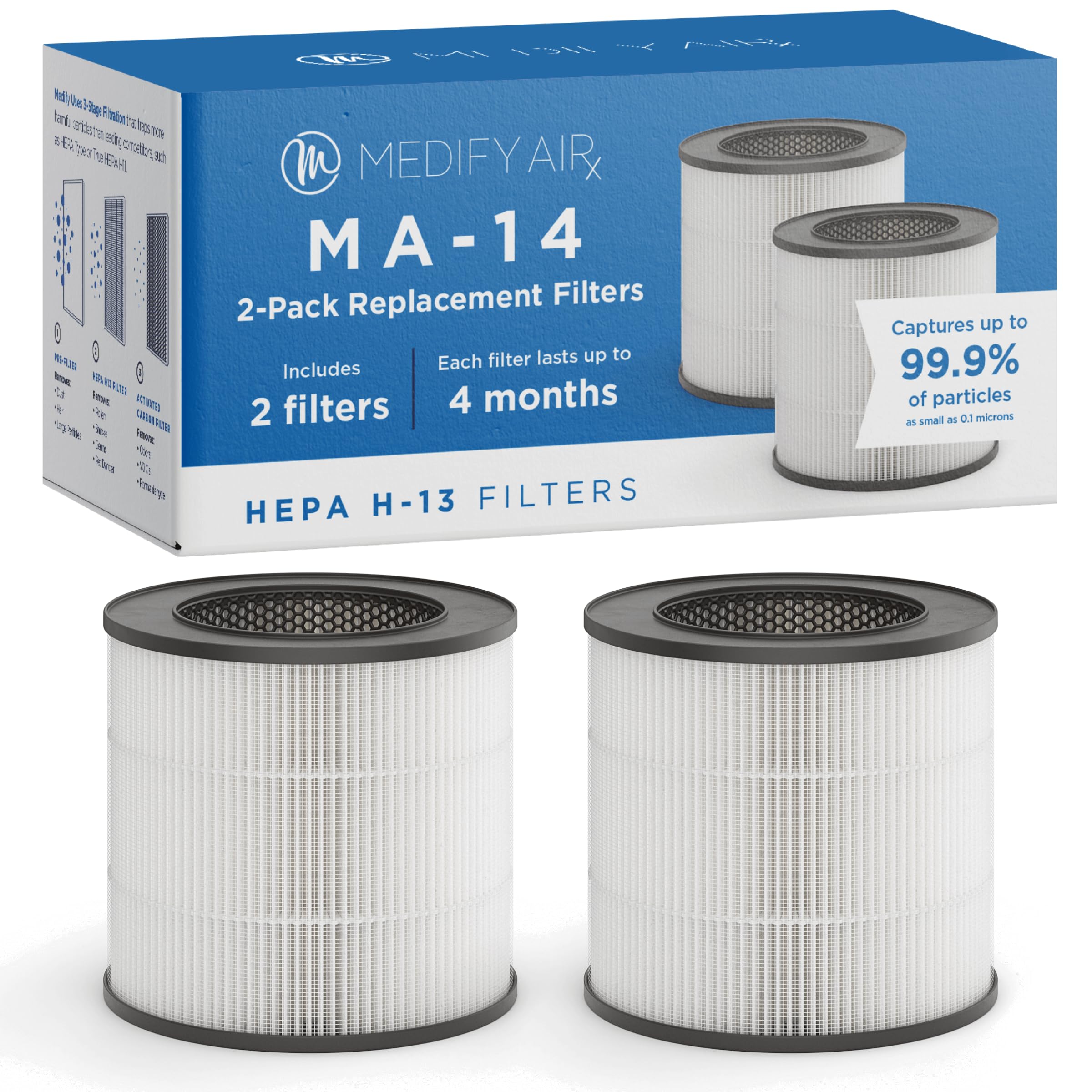 Medify Air Ma 14 Genuine Replacement Filter | For Allergens, Wildfire Smoke, Dust, Odors, Pollen, Pet Dander | 3 In 1 With Pre F