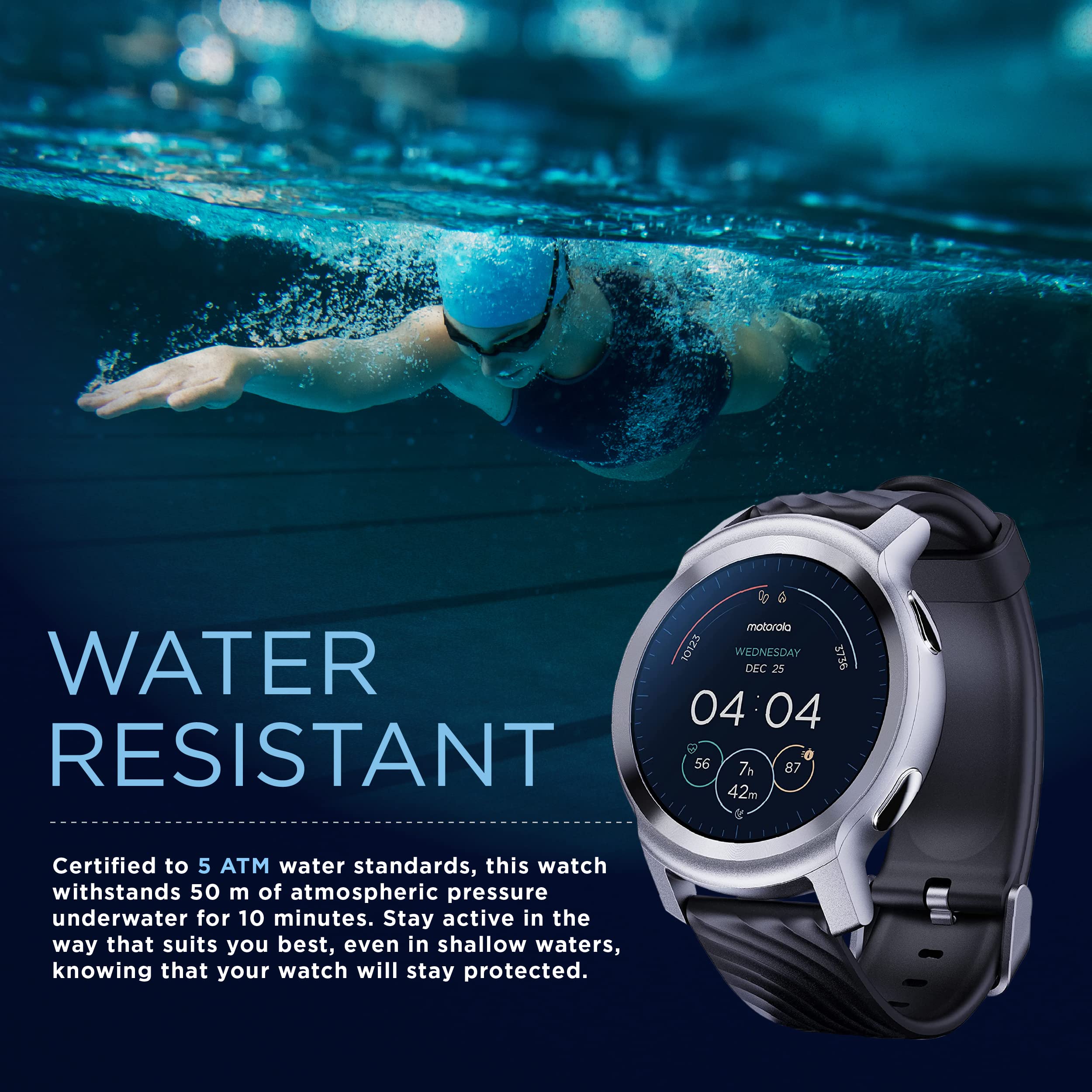 Motorola Moto Watch 100 Smart Watch,42-Millimeter, Gps, For Men And Women,14-Day Battery,24/7 Heart Rate, Spo2, 5 Atm Water-Resi