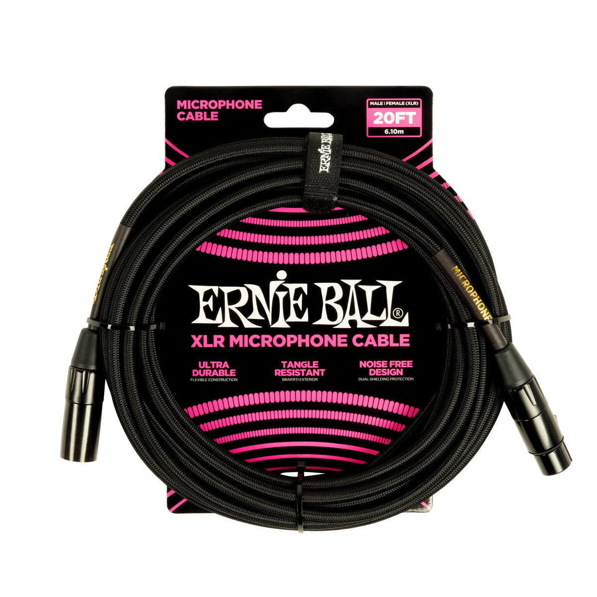 Ernie Ball Braided Xlr Mircrophone Cable, 20Ft, Black (P06392)