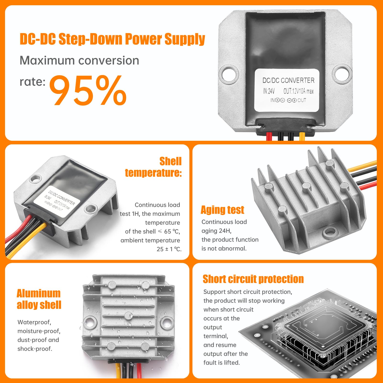 Mzhou Dc 24V Step Down To 12V 10A 120W Power Converter, 18V 35V To 12V Dc/Dc Buck Regulator With Terminal Block, Fuse, Waterproo
