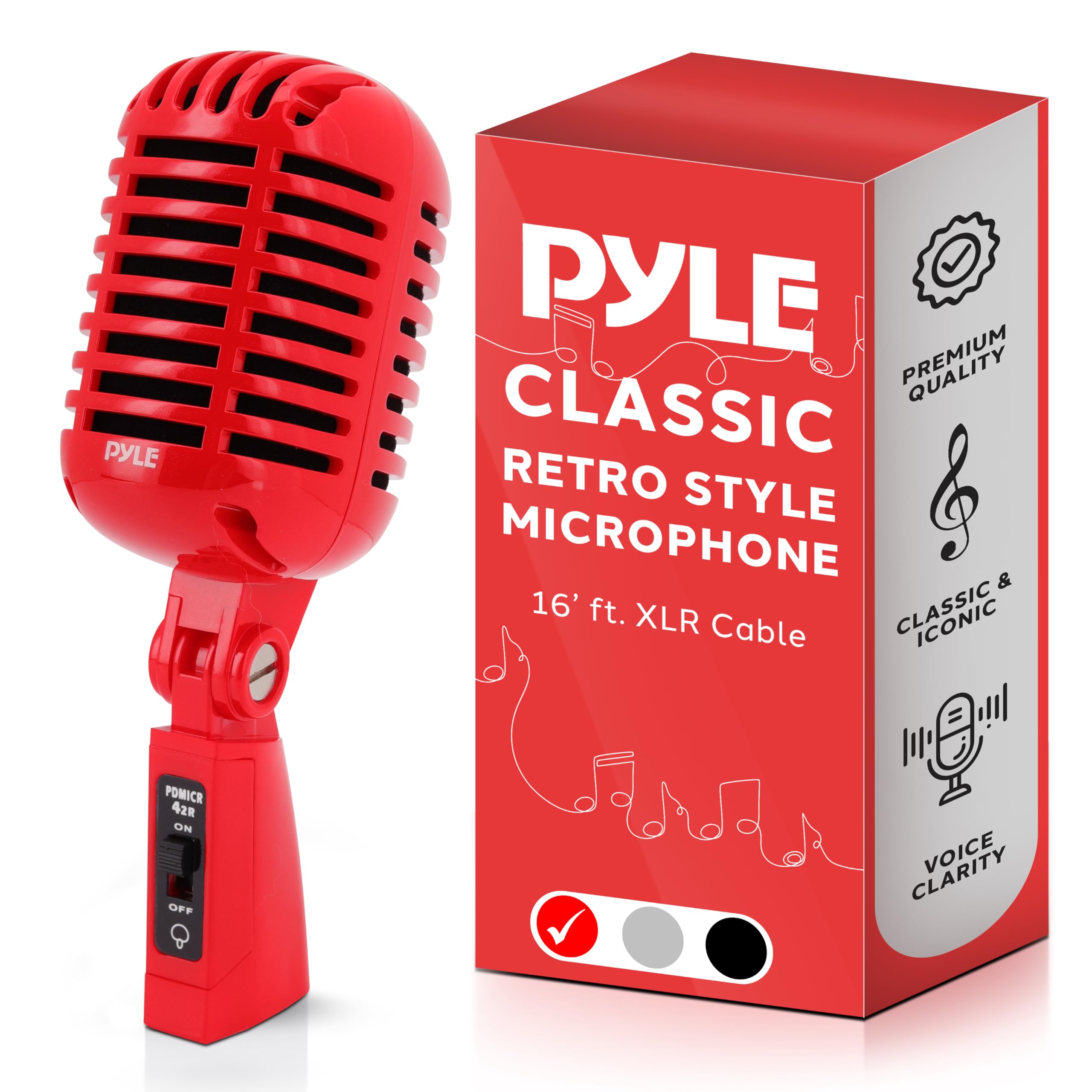 Pyle Classic Retro Dynamic Vocal Microphone - Old Vintage Style Unidirectional Cardioid Mic with XLR Cable - Universal Stand Com