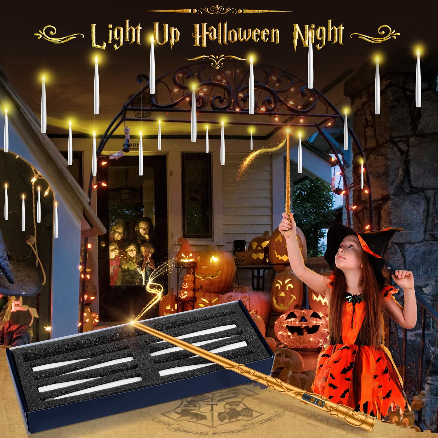 Floating Candles With Wand   18 Pcs Halloween Decorations Magic Flameless Candles Flickering Warm Light Battery Operated Led Han