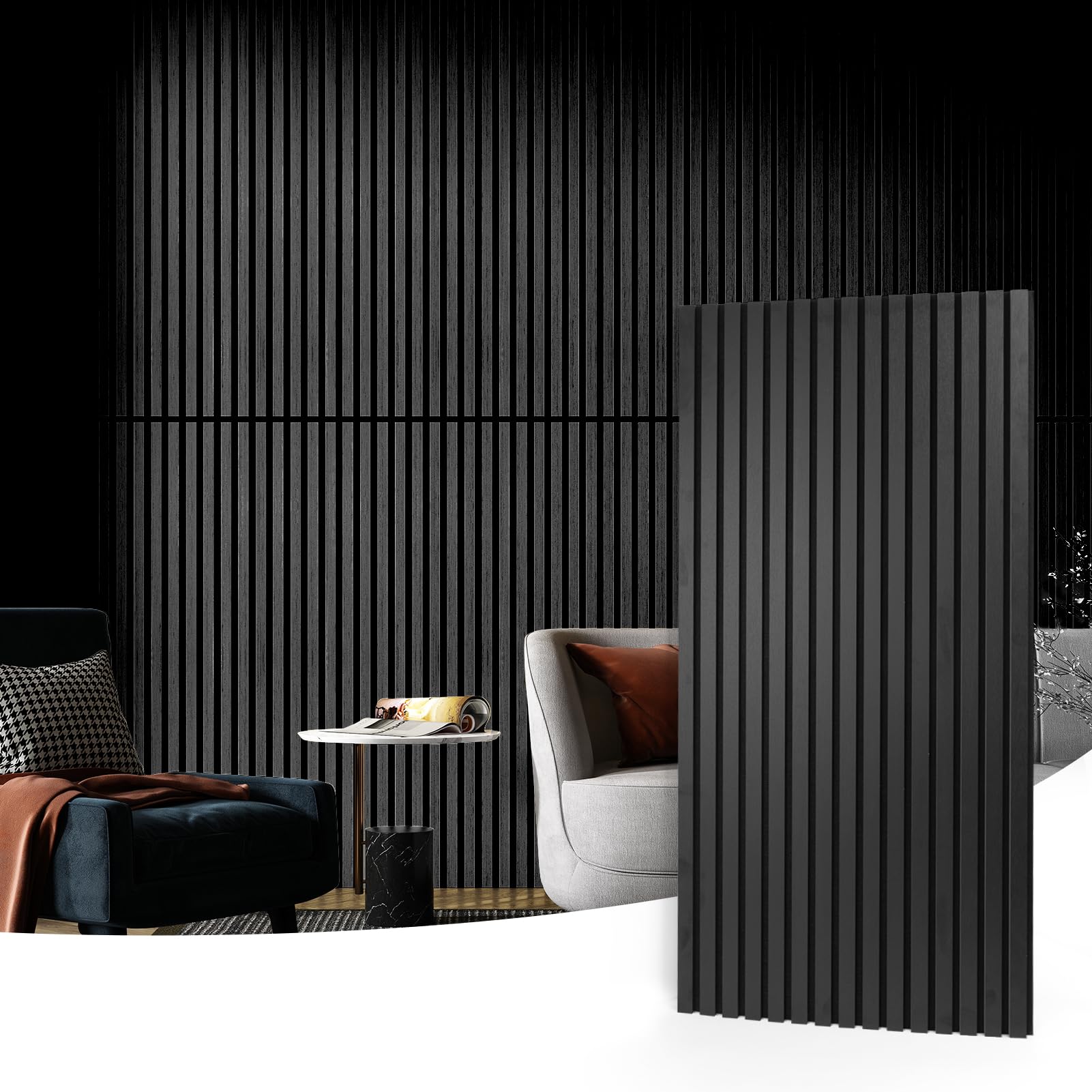 Art3D 2 Wood Slat Acoustic Panels For Wall And Ceiling   3D Fluted Sound Absorbing Panel With Wood Finish   Matte Black