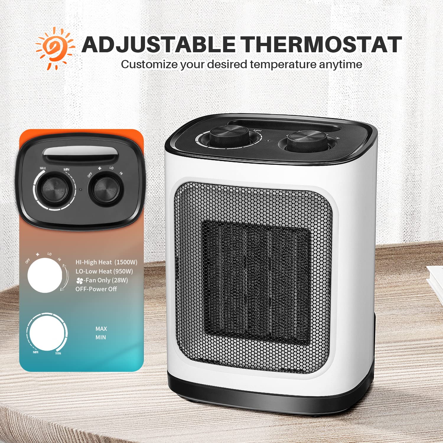 Kismile Portable Electric Space Heater, Small Ceramic Heater Fan With Thermostat, Tip Over And Overheat Protection,Fast Heating