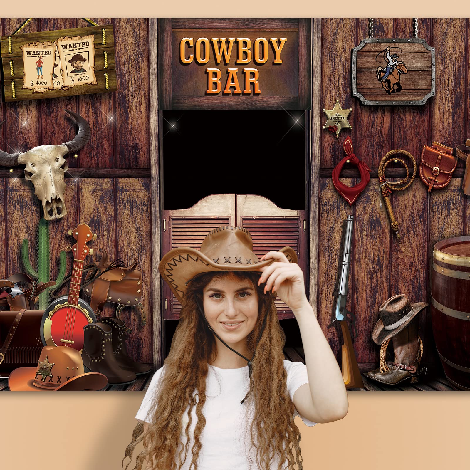 Western Cowboy Backdrop,84X60Inch | Cowboy Backdrop Western Cowboy Banner Western Cowboy Background Western Party Supplies Decor