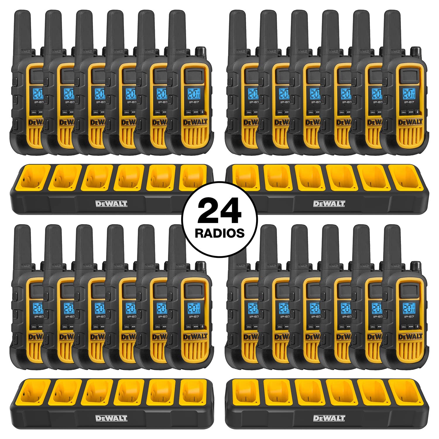 Dewalt Dxfrs800 2 Watt Heavy Duty Walkie Talkies   Waterproof, Shock Resistant, Long Range & Rechargeable Two Way Radio With Vox (24 Pack W/ 4X Gang Chargers) (4Dxfrs800 Bch6)