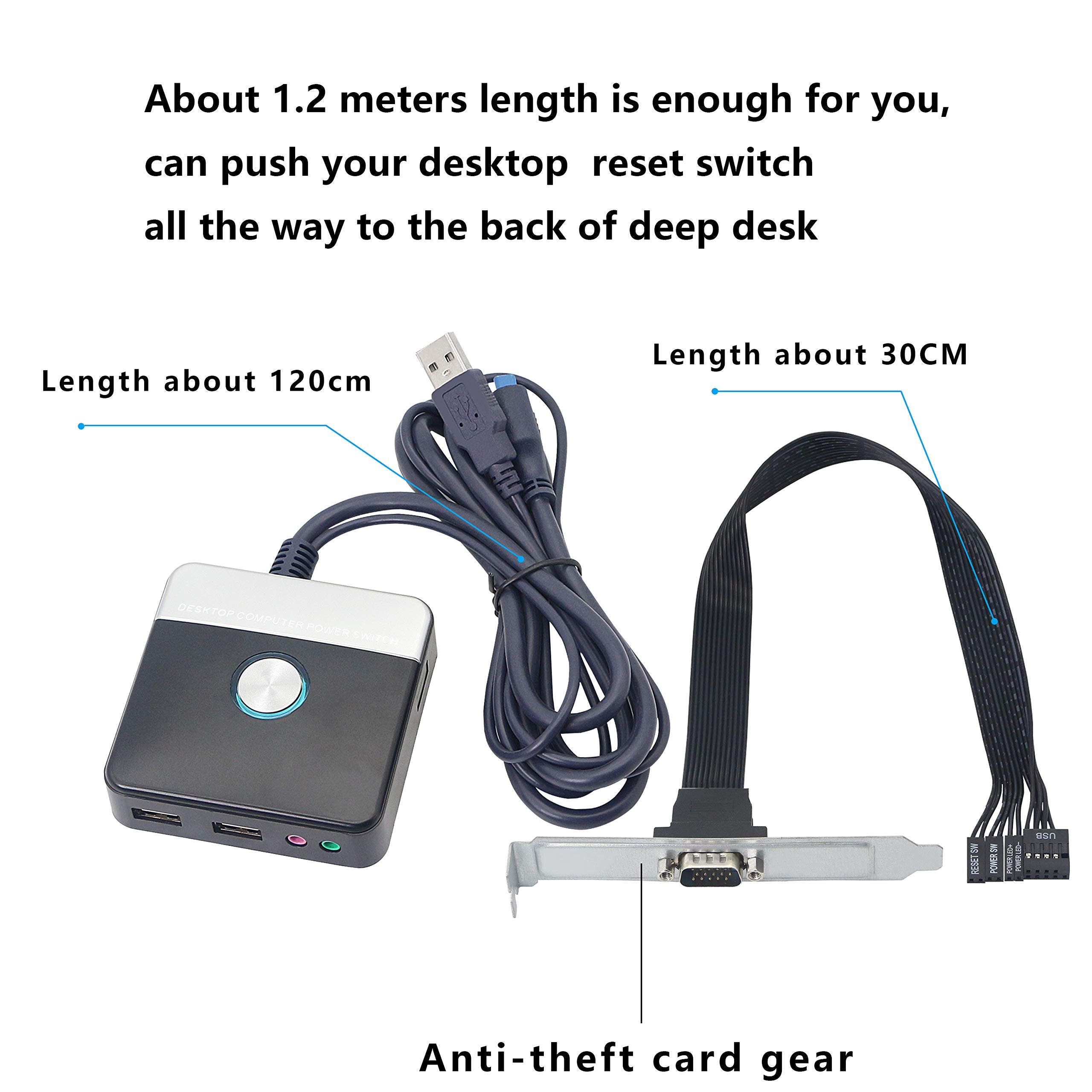 Reset Hdd Button Switch,Gelrhonr Desktop Pc Computer Case Power Supply Supplies On/Off With Dual Usb Ports,Audio Ports And Reset Hdd Push Button Switch For Home, Office, Internet Cafes(Cable 120Cm