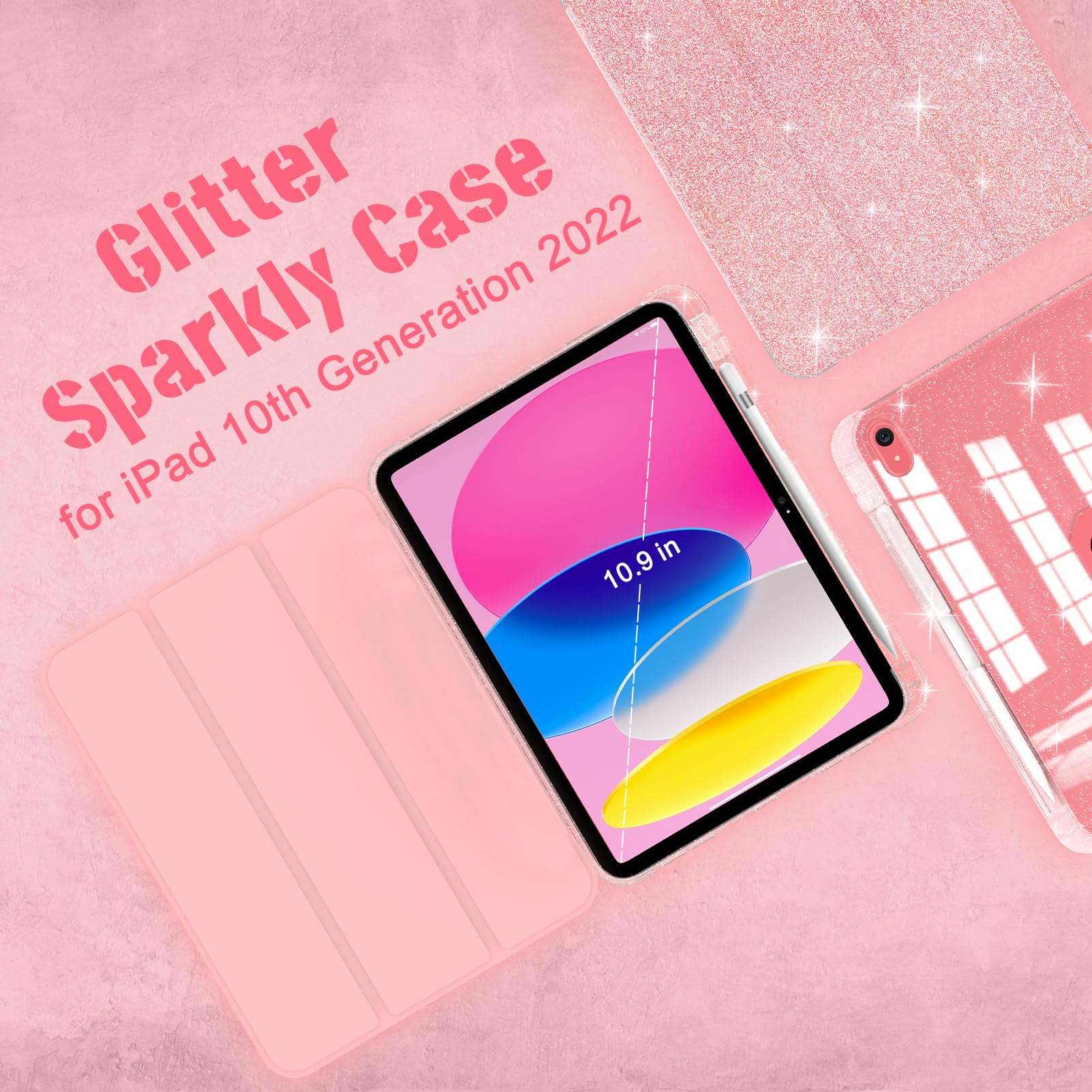 Sevrok Ipad 10Th Generation Case 2022 10.9 Inch With Pencil Holder, Sparkle Glitter Leather Trifold Stand Magnetic Smart Cover W