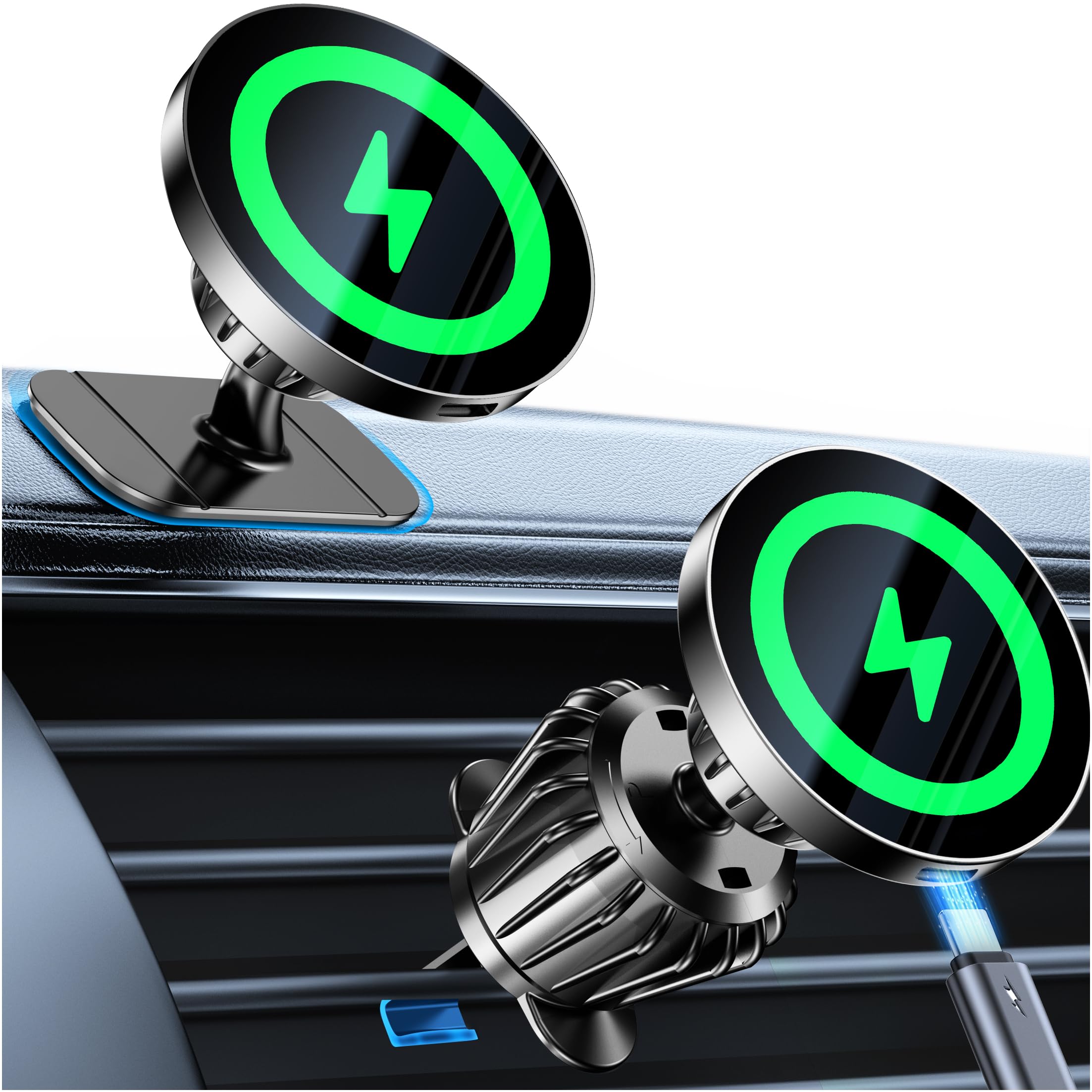 Kaistyle for MagSafe Car Mount Charger?Stronger Magnets?iPhone Magnetic Wireless Car Charger?Dashboard+Vent? for Magsafe Charger