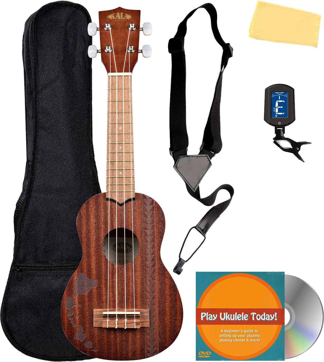 Kala Ka 15S H2 Satin Mahogany Soprano Ukulele   Hawaiian Islands & Tattoo Bundle With Gig Bag, Tuner, Strap, Fender Play Online 