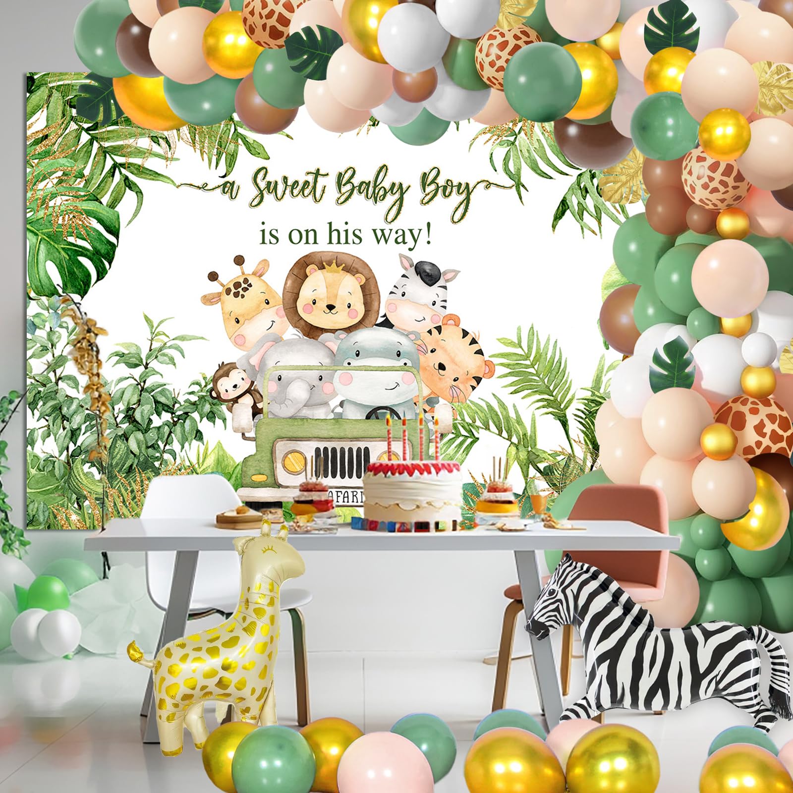 Avezano Jungle Safari Baby Shower Backdrop Safari Animals Boy Baby Shower Party Background Decorations Tropical Green Leaves Saf