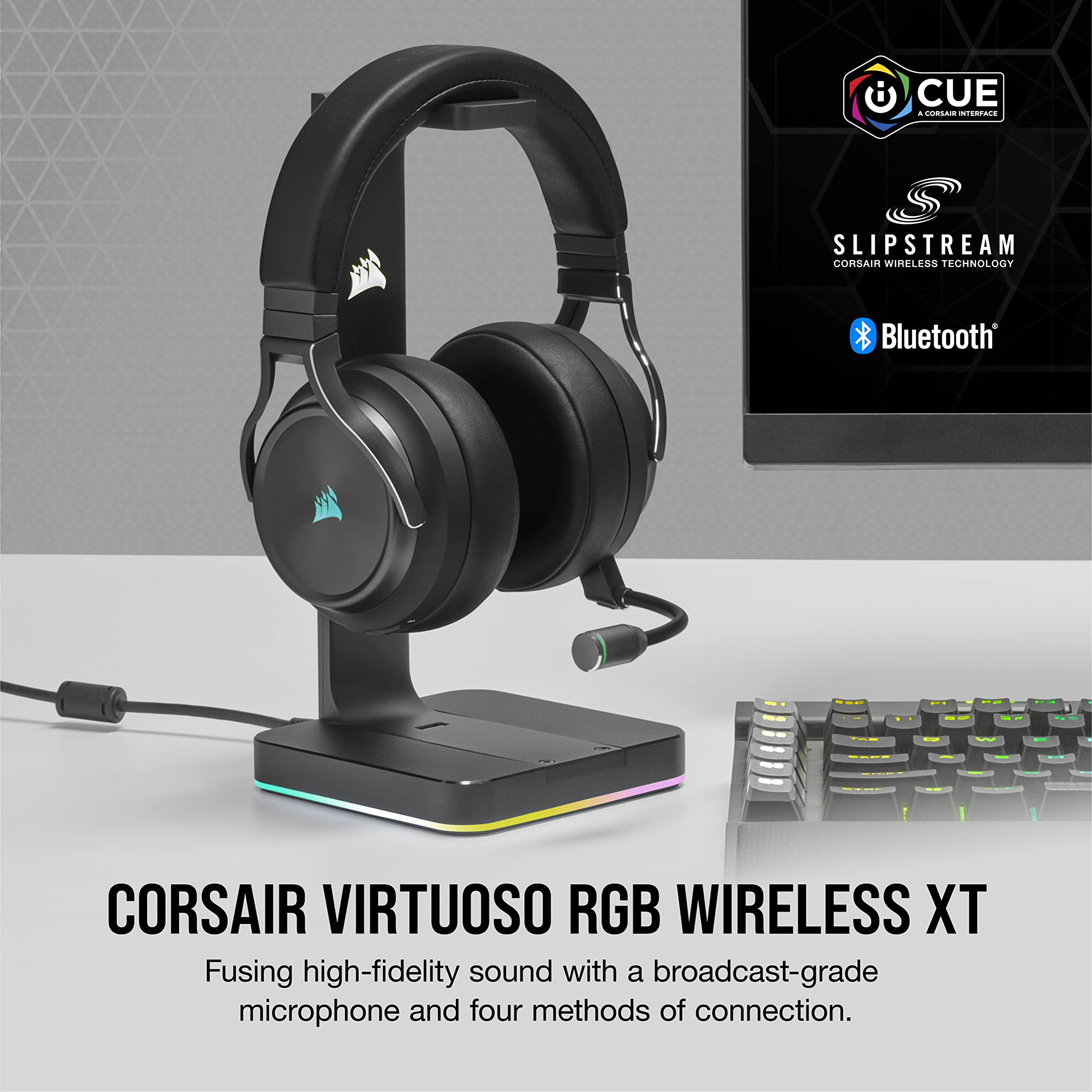 Corsair Virtuoso Rgb Wireless Xt Multiplatform Gaming Headset With Bluetooth - Dolby Atmos - Broadcast Quality Microphone - Icue