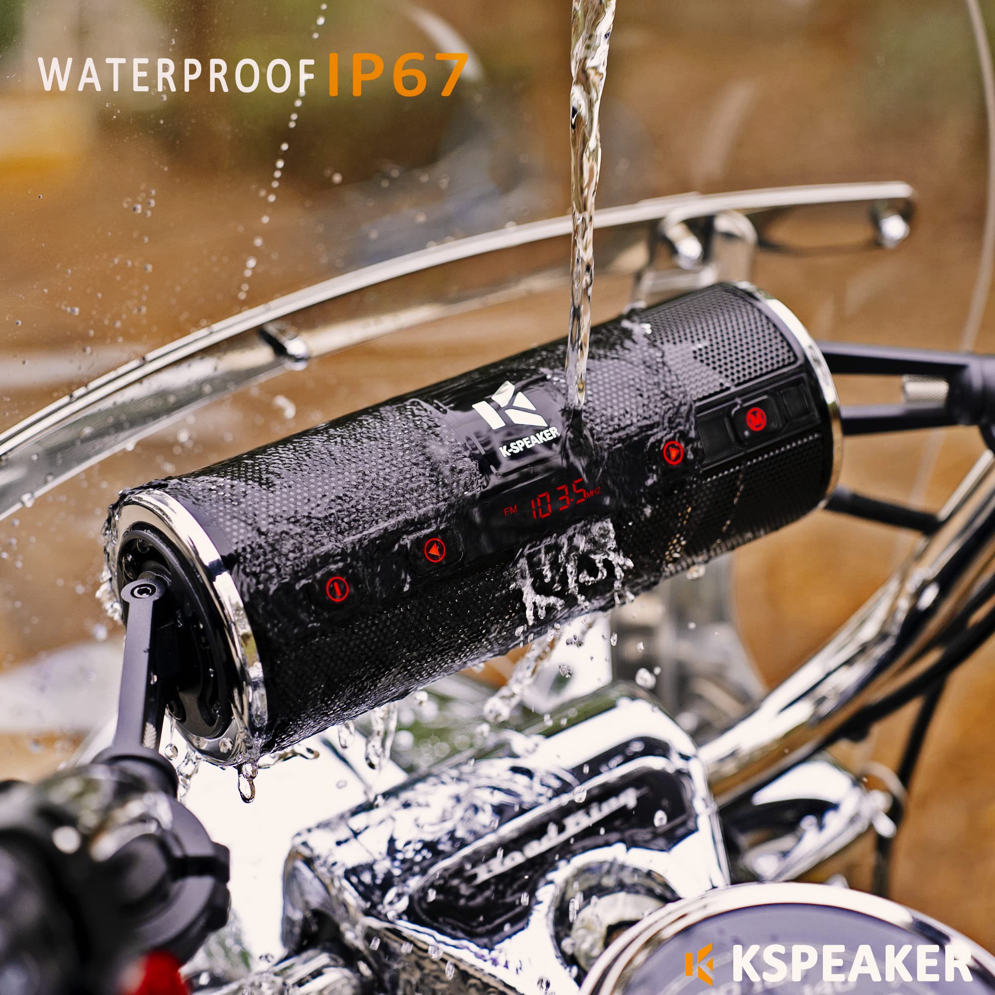 Kspeaker Motorcycle Speakers Bluetooth Waterproof Radio Audio System Built In Amplifier, 3 Inch Metal Mp3 Player, Great For Atv,