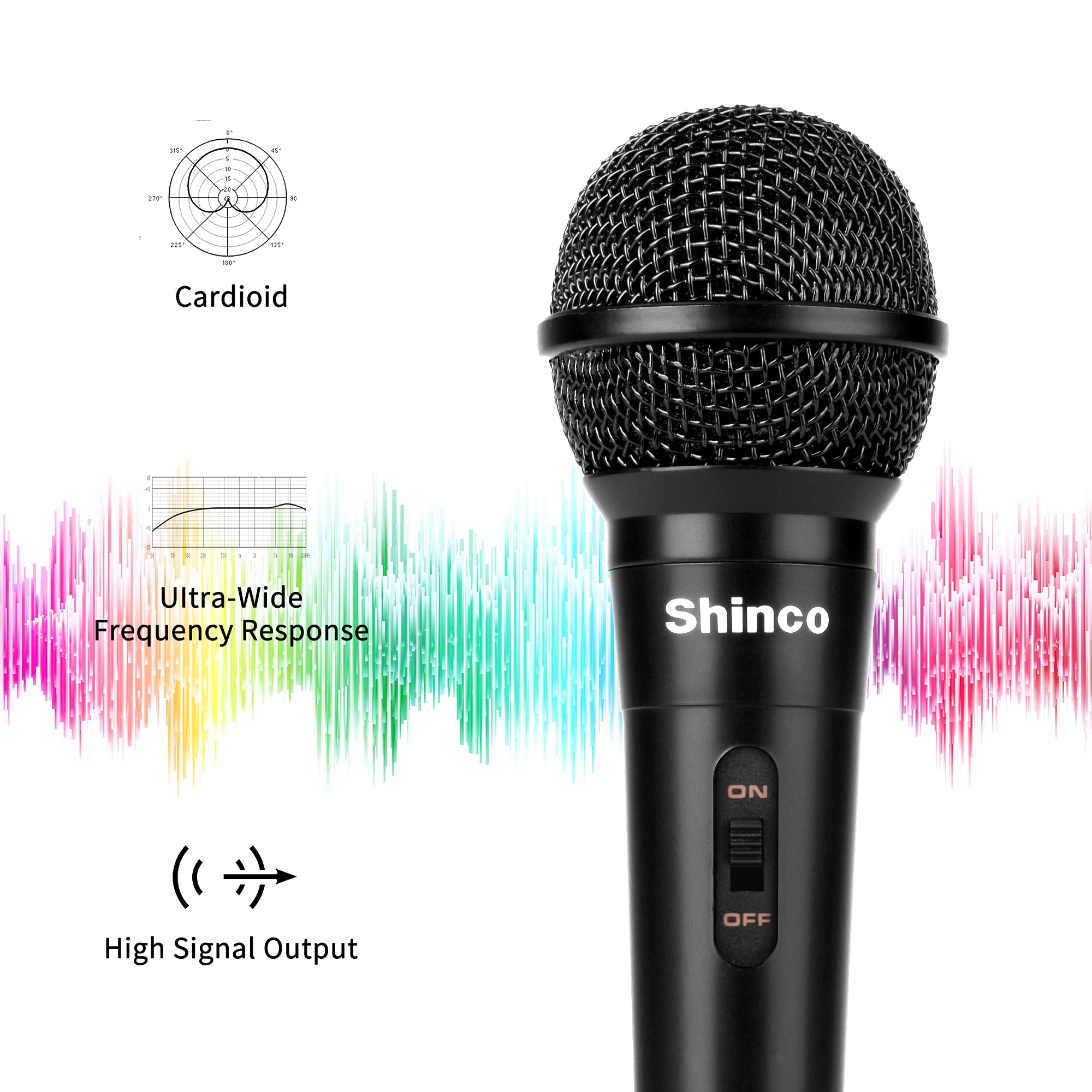 Shinco Handheld Wired Microphone, Cardioid Dynamic Vocal Mic With 13Ft Cable And On/Off Switch, Ideally Suited For Speakers, Kar