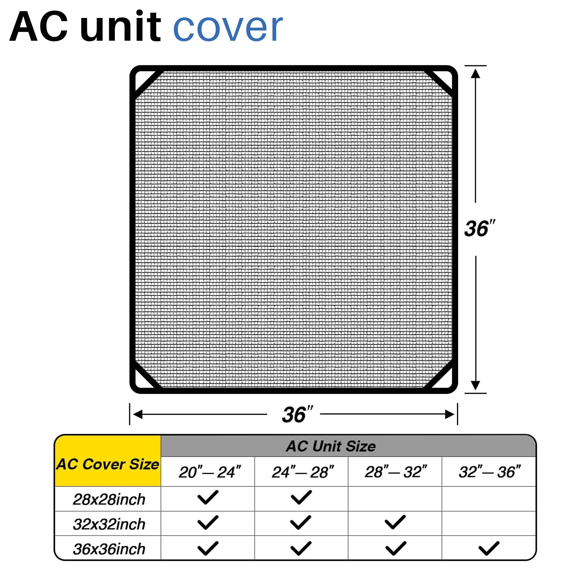 Ecoopts 36''X36'' Air Conditioner Cover Ac Unit Top Mesh Cover For Outside Unit With Bungee Cords, Leaf Guard Mesh Air Condition