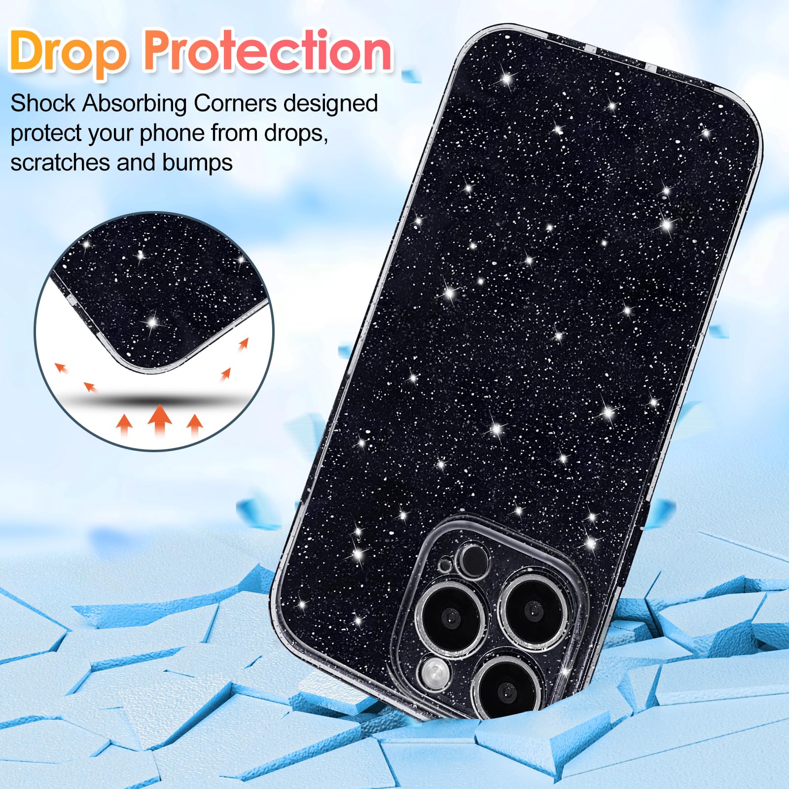 Hython Case For Iphone 16 Pro Max Case Glitter Cute Sparkly Shiny Bling Sparkle Phone Cases 6.9, Thin Slim Fit Soft Tpu Bumper S