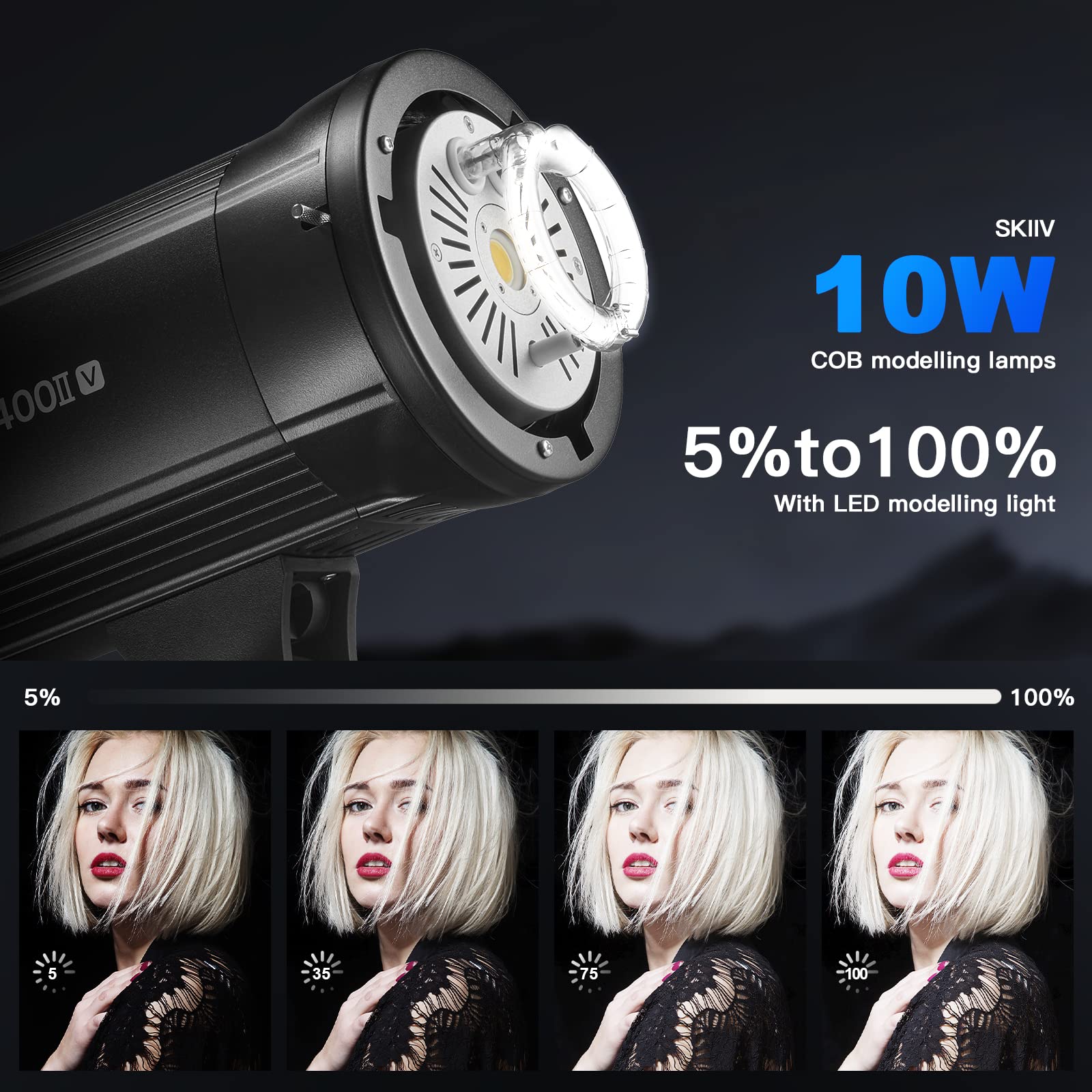 Godox Sk400Ii V 400Ws Photo Studio Strobe Flash Monolight Light With Bowens Mount & 10W Led Modeling Lamp For Studio, Shooting,