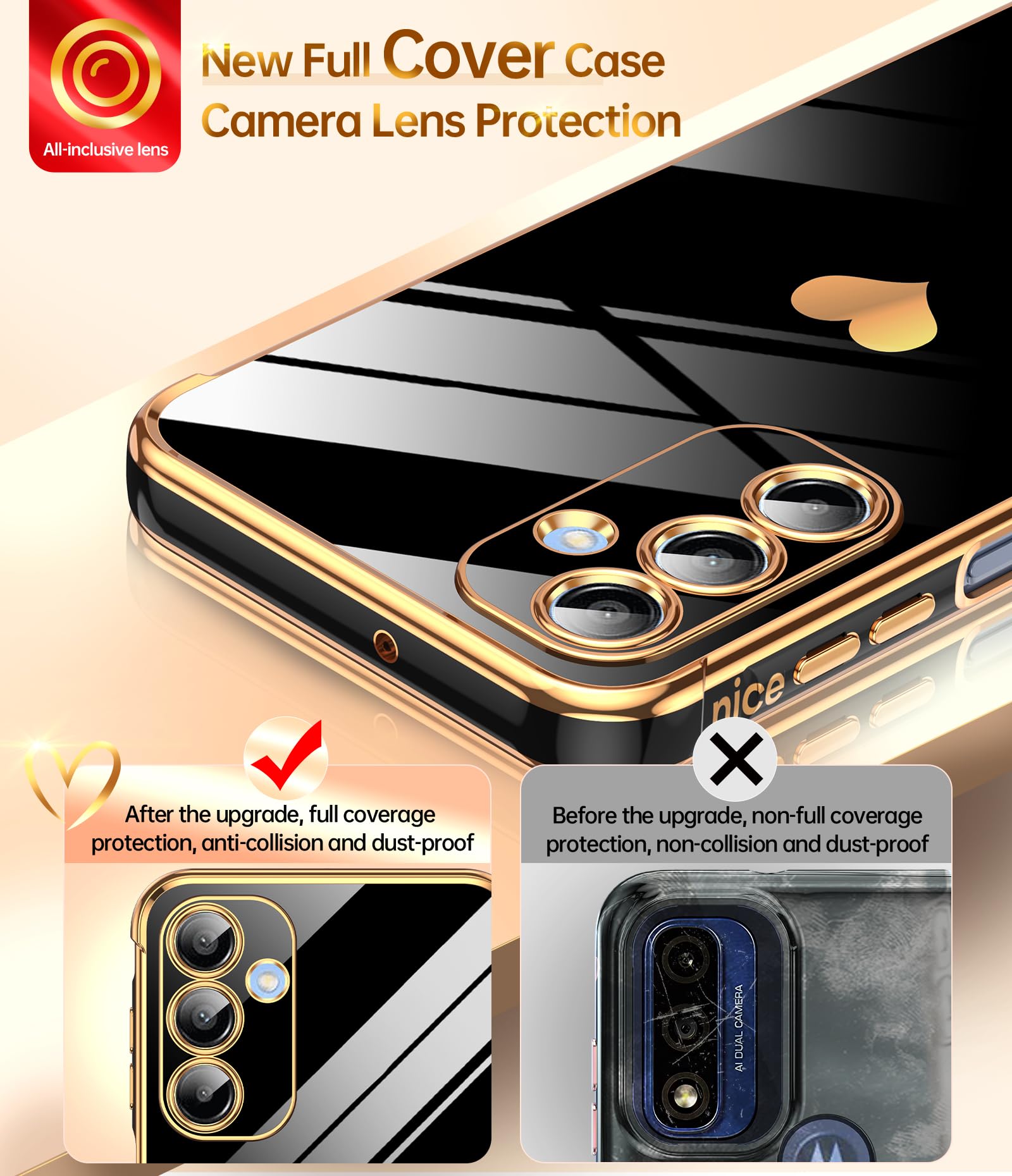 Leyi For Samsung Galaxy A16 5G Case: With Tempered Glass Screen Protector [2 Pcs]+ Full Camera Lens Protection,Love Heart Platin