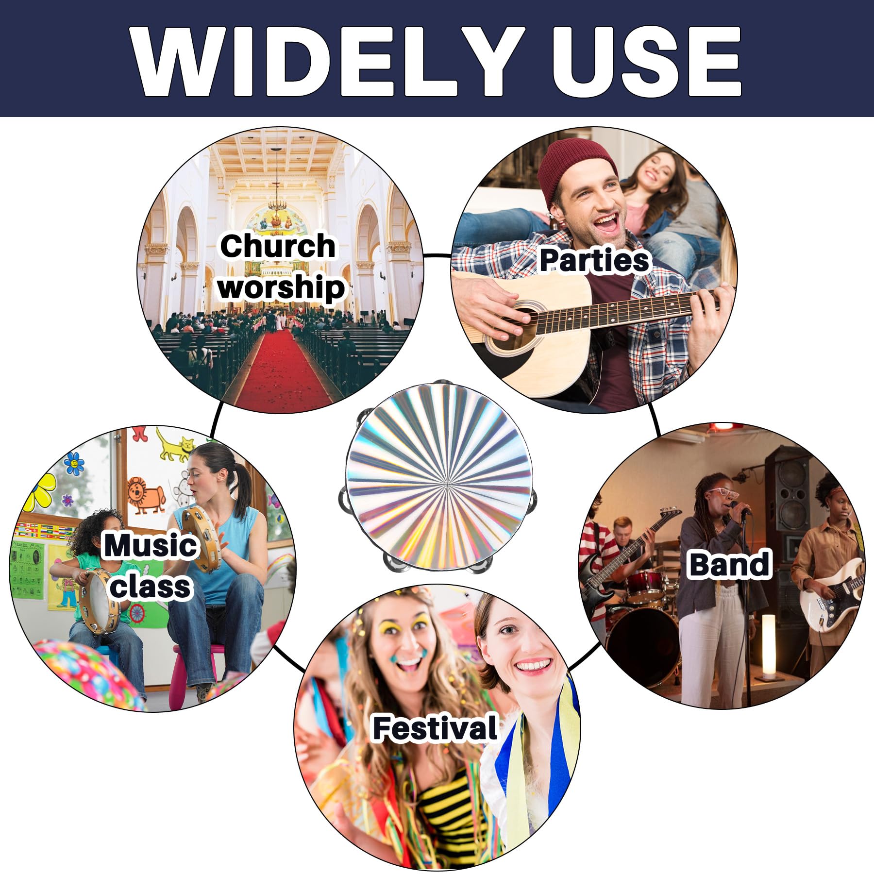 Auear, Double Row Jingles Handheld Tambourine Creative Wooden Drum For Adults Percussion Musical Educational Toy Party Game Chur