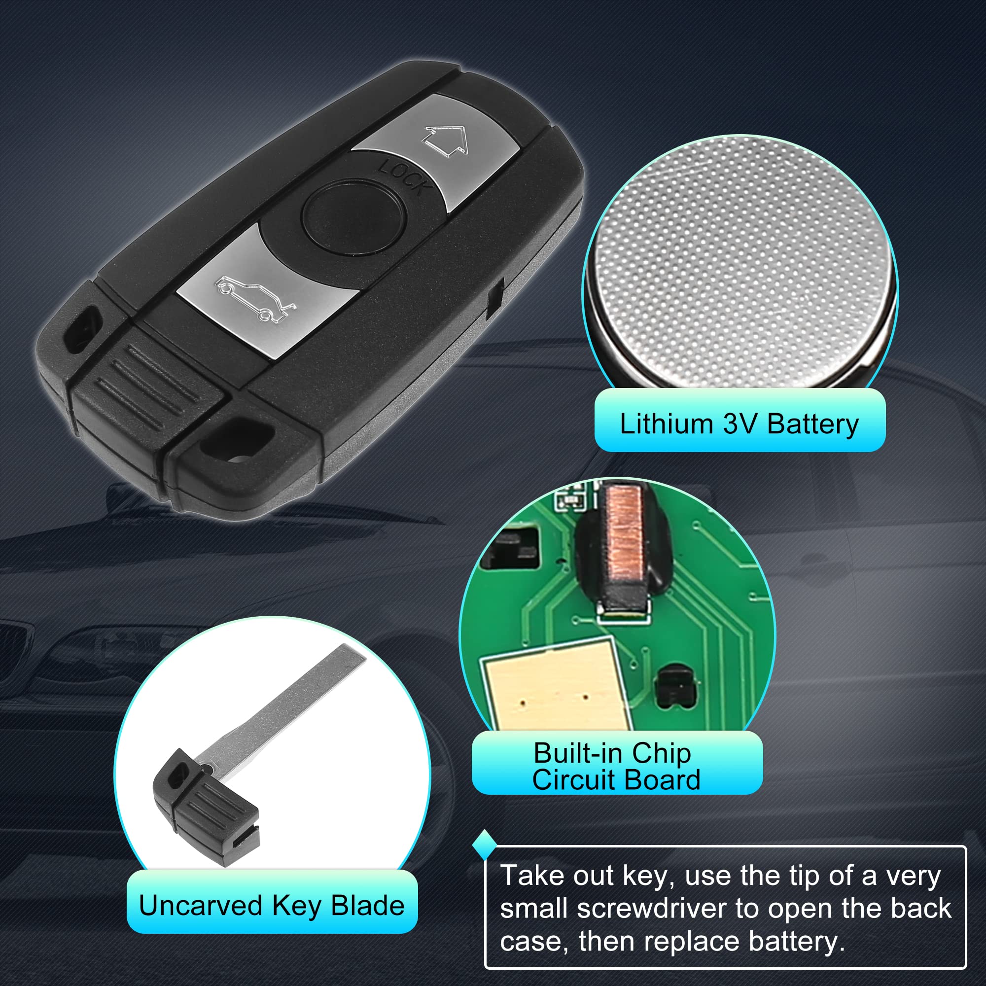 X Autohaux 2Pcs 315Mhz Kr55Wk49127 Replacement Smart Proximity Keyless Entry Remote Car Key Fob For Bmw 1 3 5 6 Series 2006-2014