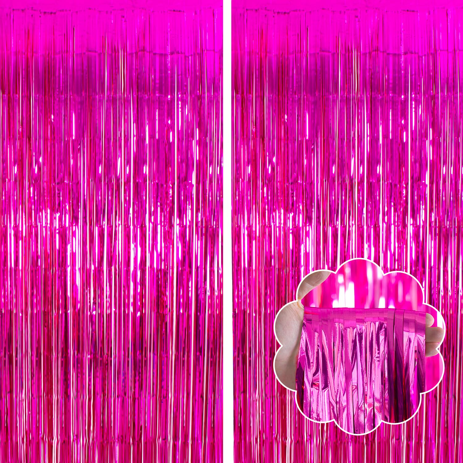 Yukl Hot Pink Curtains Fringe Backdrop Hot Pink Streamers Party Decorations 2Pack 3.3*8.2Ft Hot Pink Birthday Decorations Tinsel
