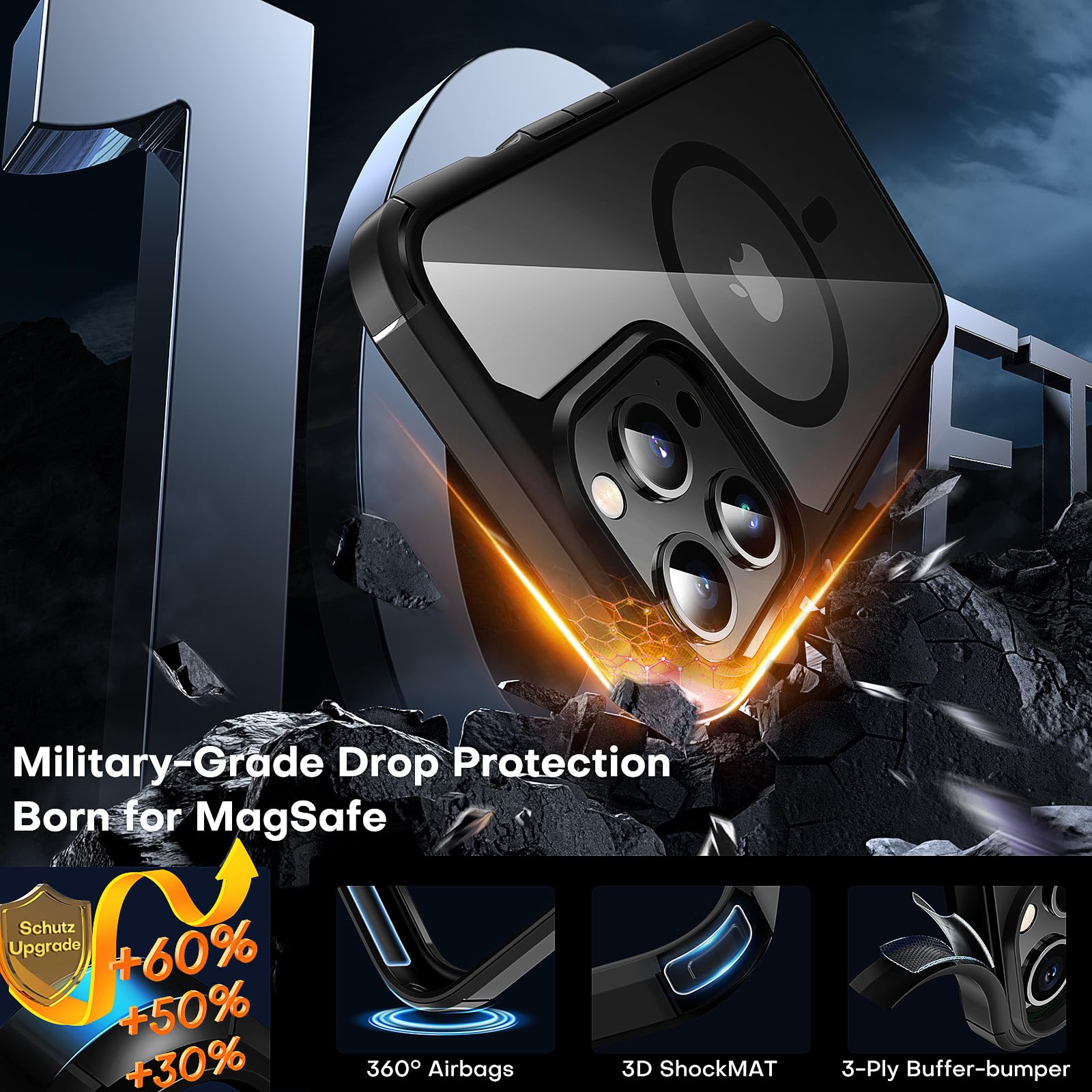 Tauri 3 In 1 Magnetic For Iphone 13 Pro Case, With 2X Hd Screen Protector, 10 Ft Drop Protection, Compatible With Magsafe Case F