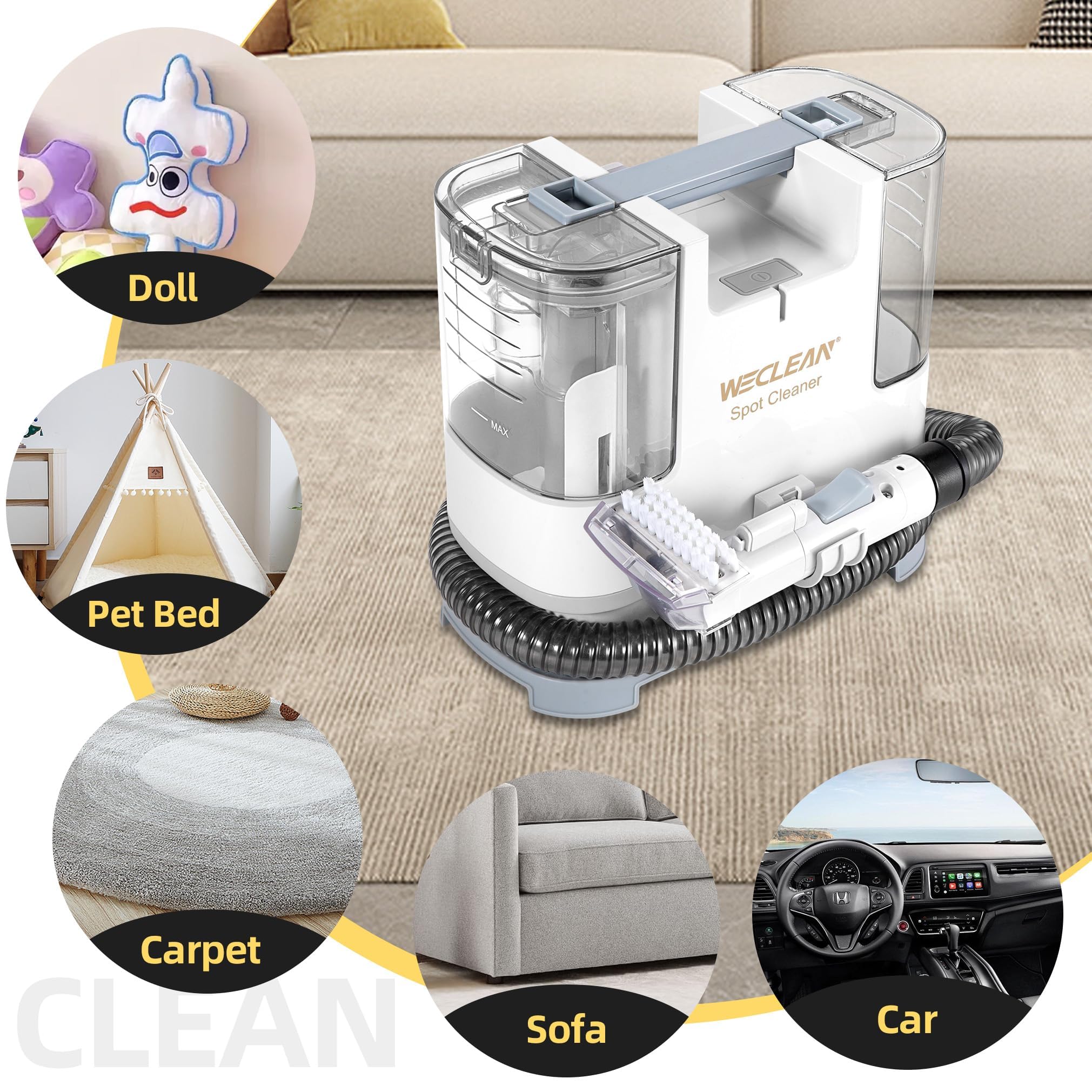 Weclean Carpet Cleaner Machine And Stain Remover For Deep Cleaning Upholstery For Carpets Rugs And Fabric Seats,800W 18Kpa,3L Cl