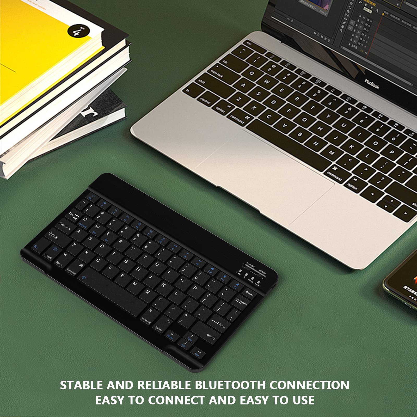 Ultra Slim Small Bluetooth Keyboard, Portable Rechargeable External Cordless Wireless Keyboard For Android Tablet Cell Phone Sam