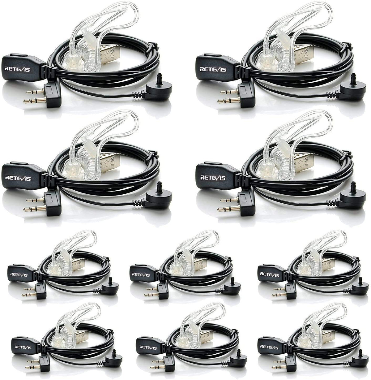Case Of 10, Retevis Walkie Talkies Earpiece With Mic 2 Pin Acoustic Tube Headset Compatible With Baofeng Uv 5R Retevis H 777 Rt21 Rt22 Arcshell Ar 5 Two Way Radio