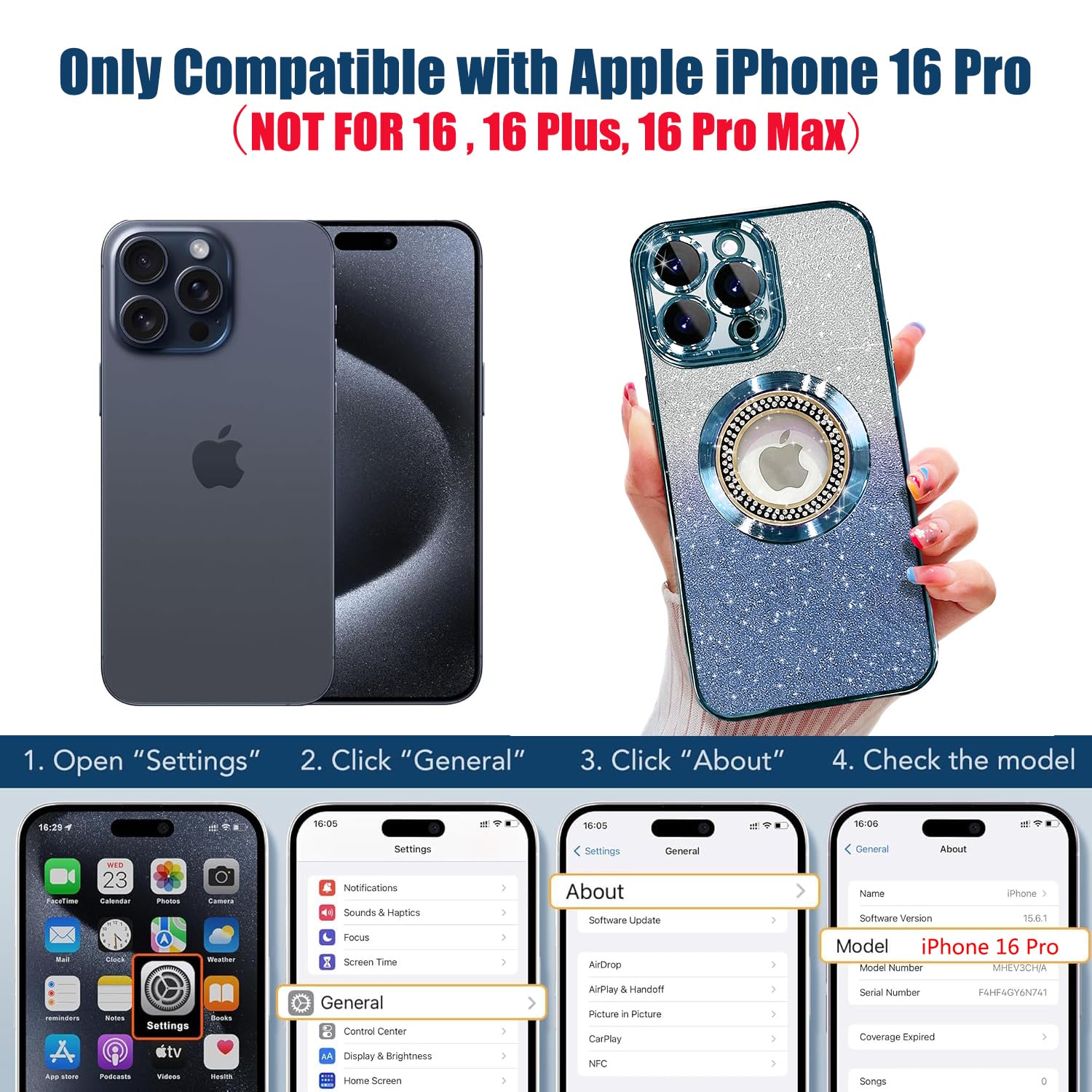 Misscase For Iphone 16 Pro Magnetic Glitter Case Compatible With Magsafe,Full Protection Slim Shockproof Anti Scratch Case With