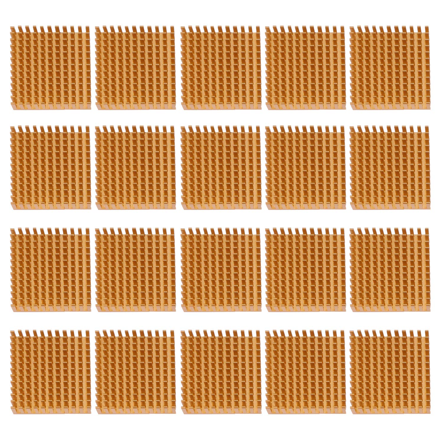 ESUMIC 20PCS 40mm x 40mm x 11mm Golden Aluminum Heatsink Cooling Fin for Cooling MOSFET VRam Regulators VRM Stepper Driver