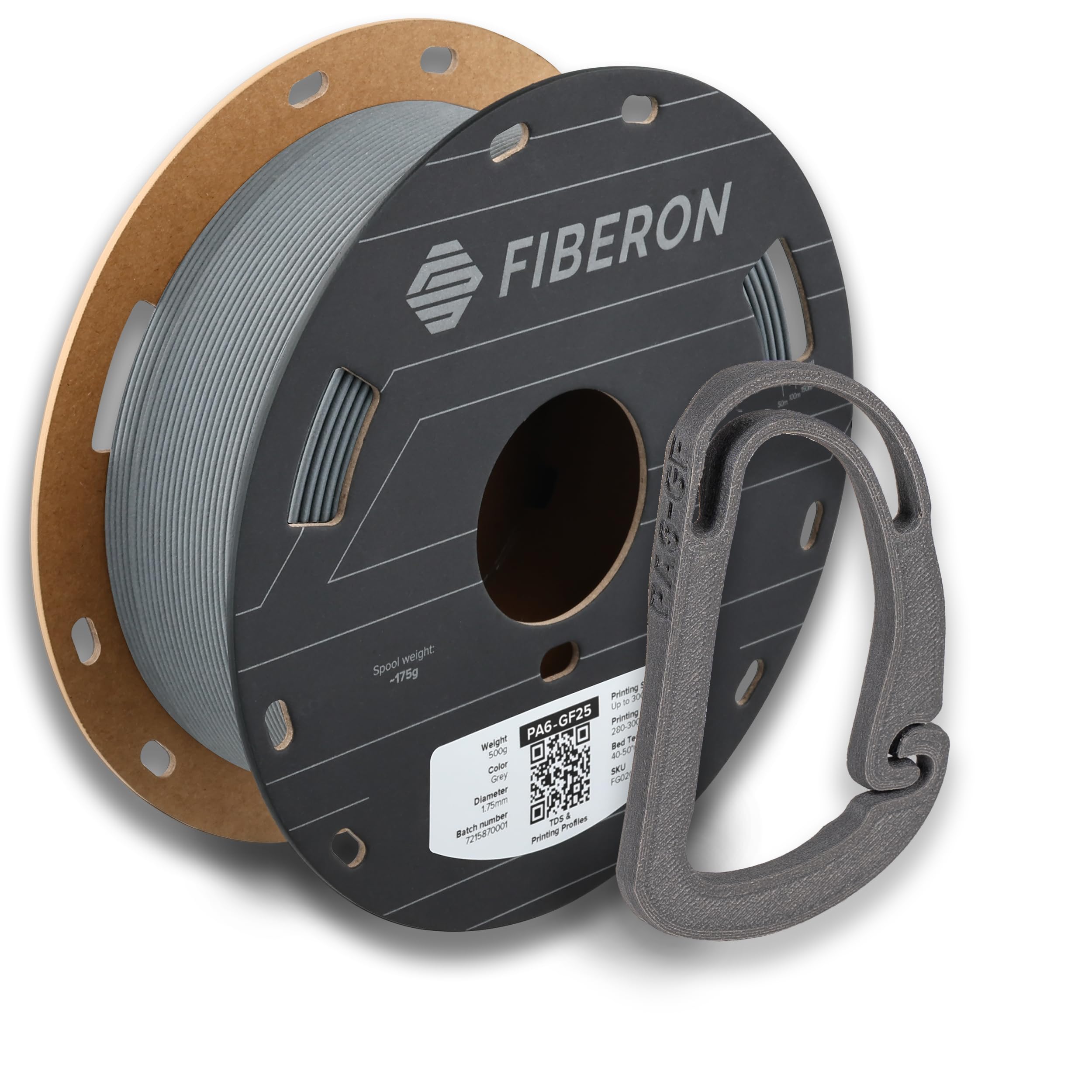 Polymaker Fiberon Pa6 Gf Glass Fiber Nylon 3D Printer Filament 1.75Mm Grey 500G, Enhanced Hard Edge Cardboard Spool, Fiberon Pa6