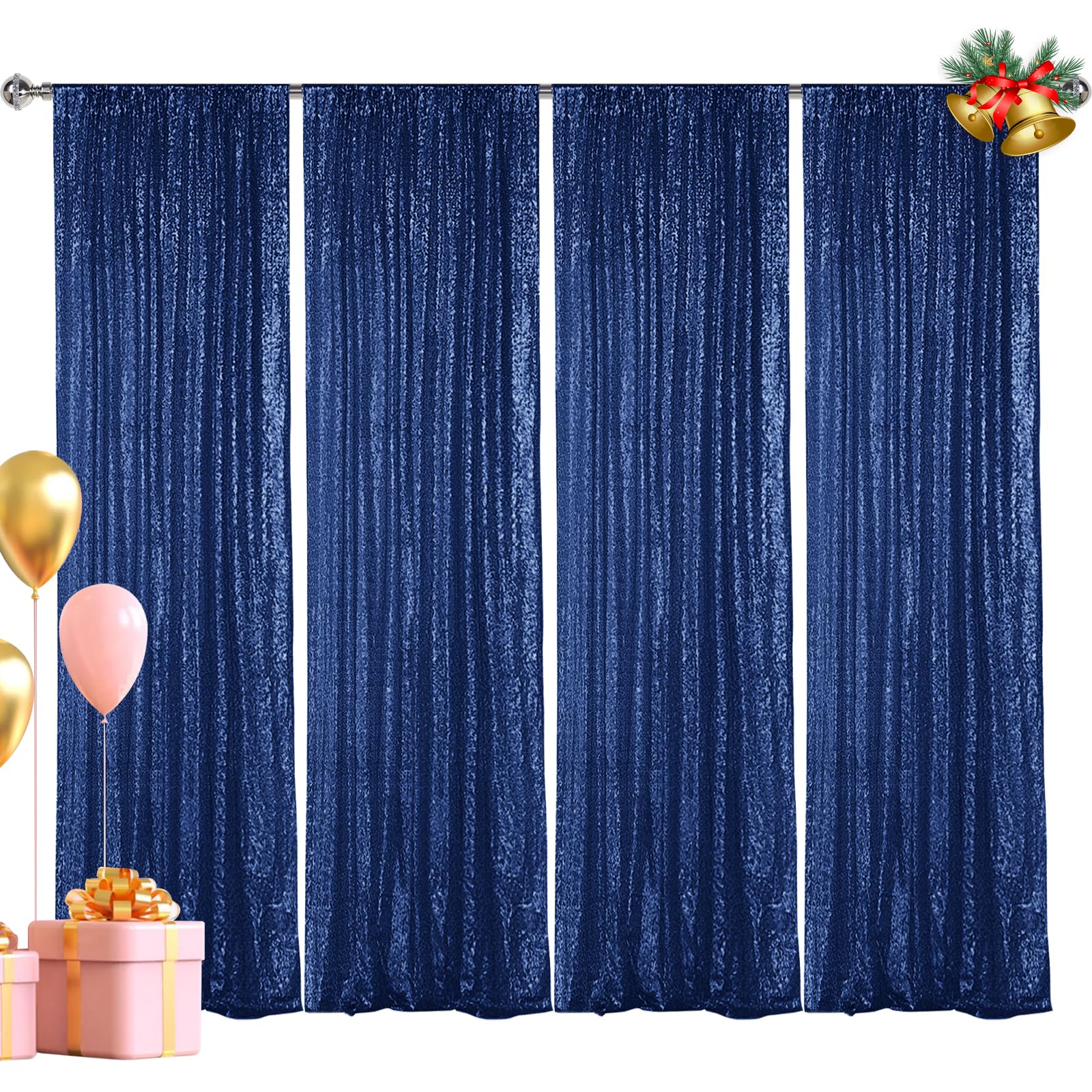 Hahuho Navy Sequin Backdrop Curtain, 4Pcs 2Ftx8Ft Glitter Backdrop Curtain For Parties, Christmas, Wedding, Party Decoration(4 P