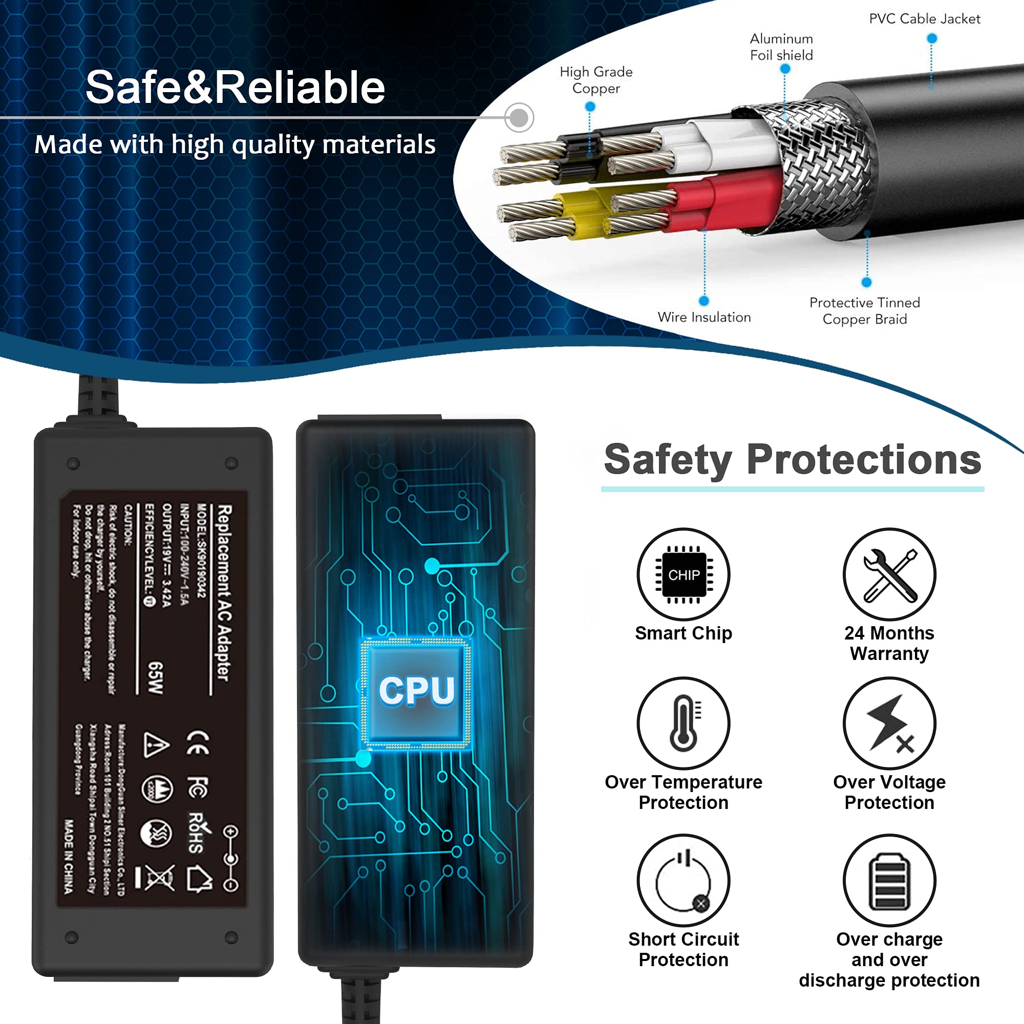 65W Laptop Power Cord For Hp Compaq Presario C300 C500 C700 F500 F700 A900 Pavilion Dv6000 Dv6500 Dv6700 Dv1000 Dv2000 Spare 9155068 393954001 394224001 403810 001 417220 001 381090 001