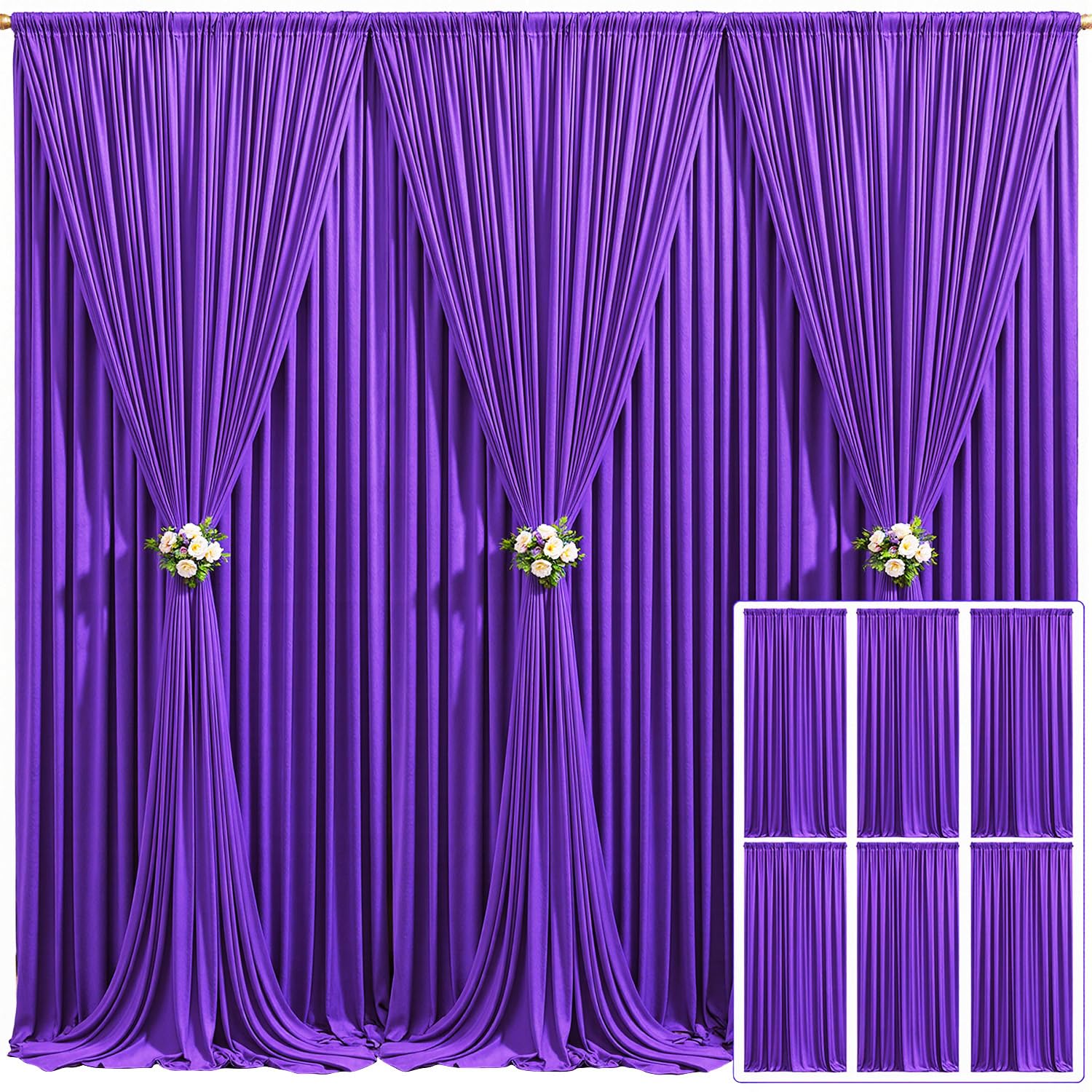 6 Panels Purple Backdrop Curtain for Parties Wedding Wrinkle Free Purple Photo Curtains Backdrop Drapes Fabric Decoration for Bi