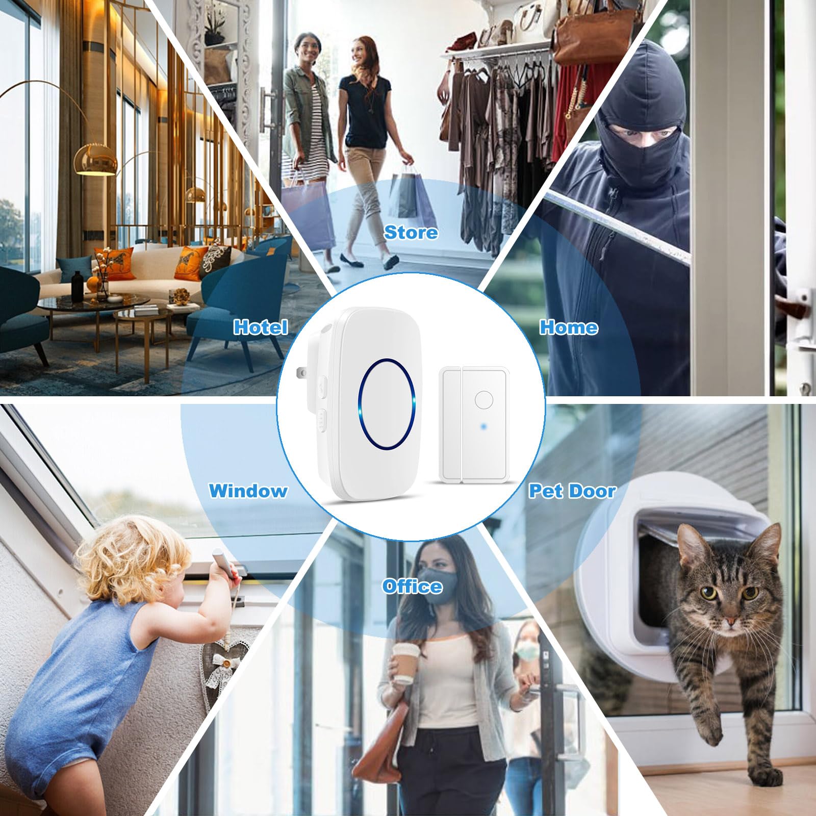 Door Chime When Door Opens, Fullhouse Door Sensor Wireless Entry Alarm With 1000Ft Range, 60 Chimes And 5 Volume Levels For Busi