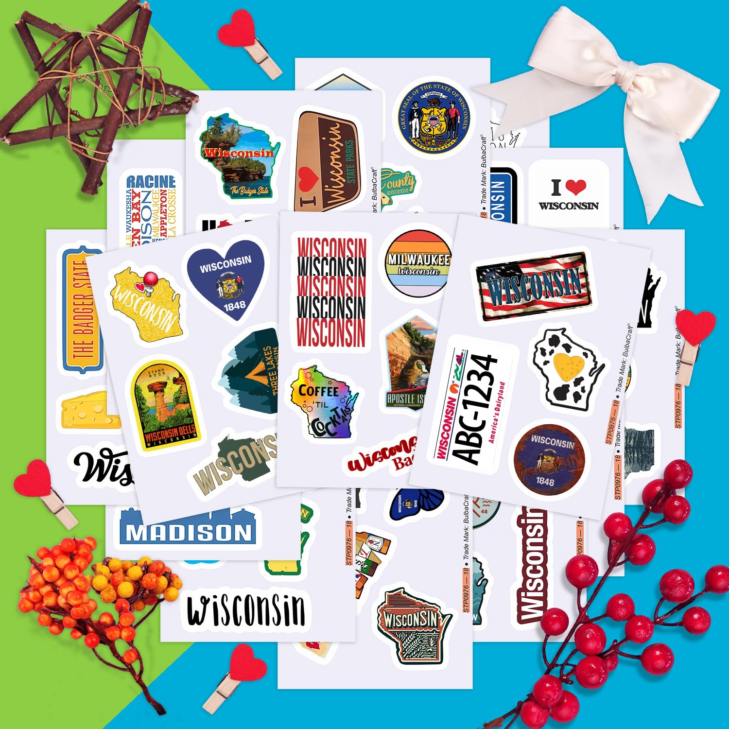 Wisconsin Stickers For Water Bottle And Laptop   Wisconsin Party Favors & Decorations, Waterproof Vinyl Decals, State Pride And