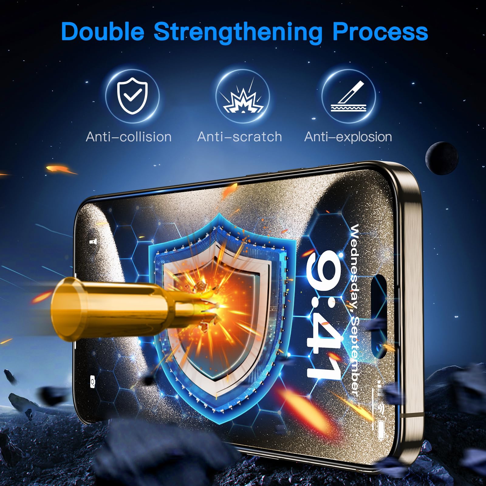 Uyiton Anti Blue Light For Iphone 15 Pro Screen Protector   Unbreak Glass Easy Fit Full Coverage Case Friendly Scratch Resistanc