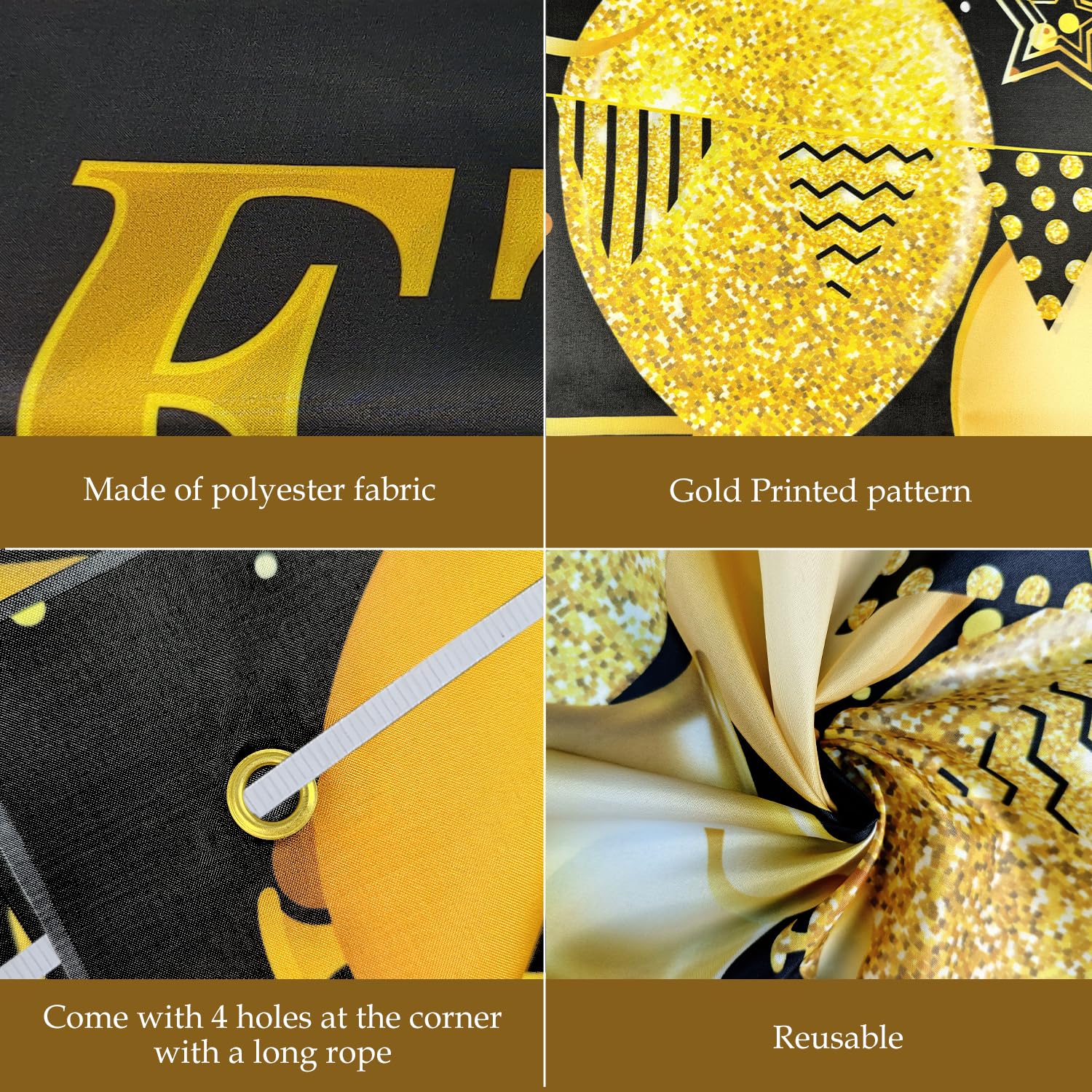 Happy Retirement Party Decorations Large Fabric Retirement Banner Backdrop Black And Gold Retirement Decorations With Rope For M