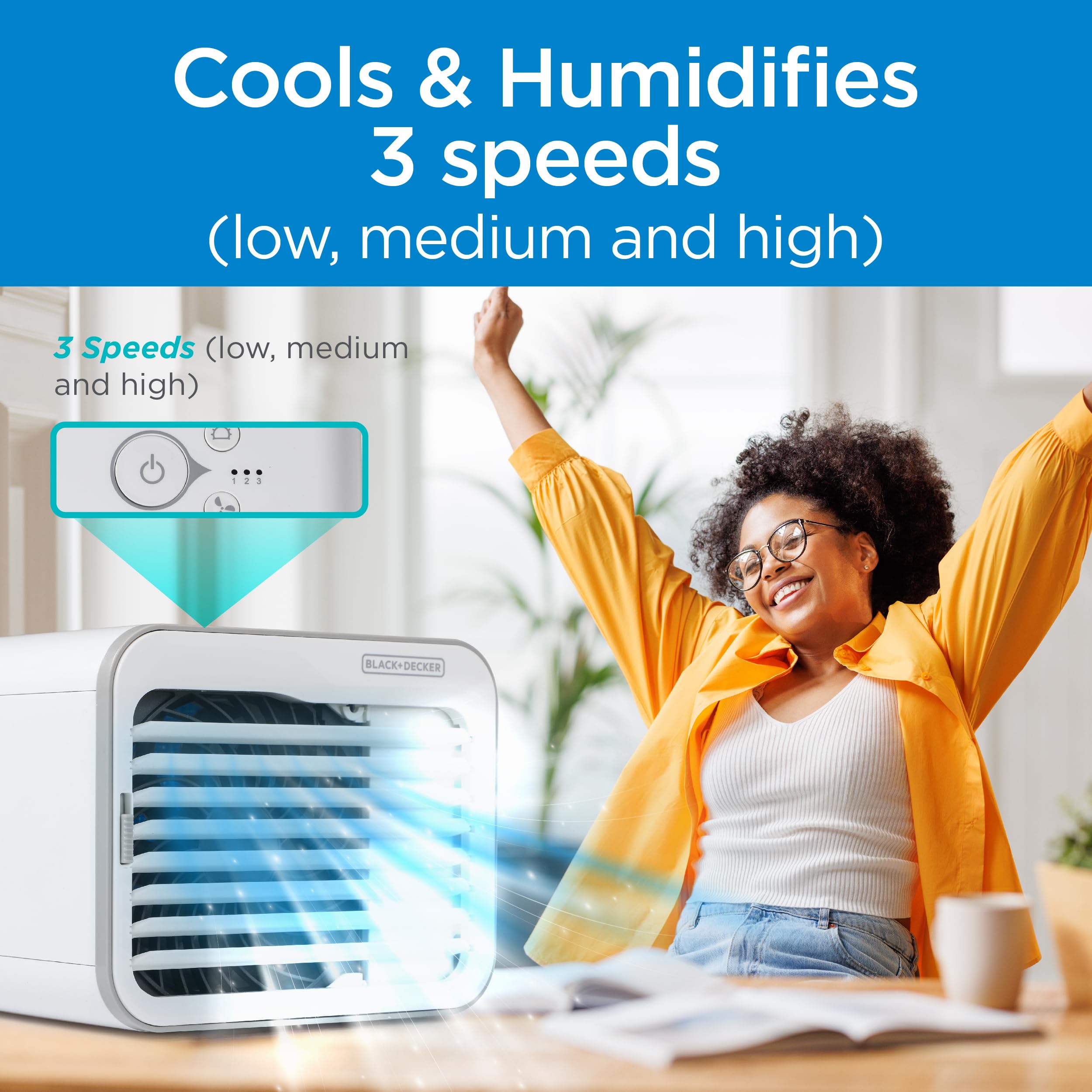 Black+Decker Desktop Air Cooler, Personal Portable Fan With 3 Speeds, Evaporative Air Cooler With 0.5L Water Tank, Air Cooler Fa